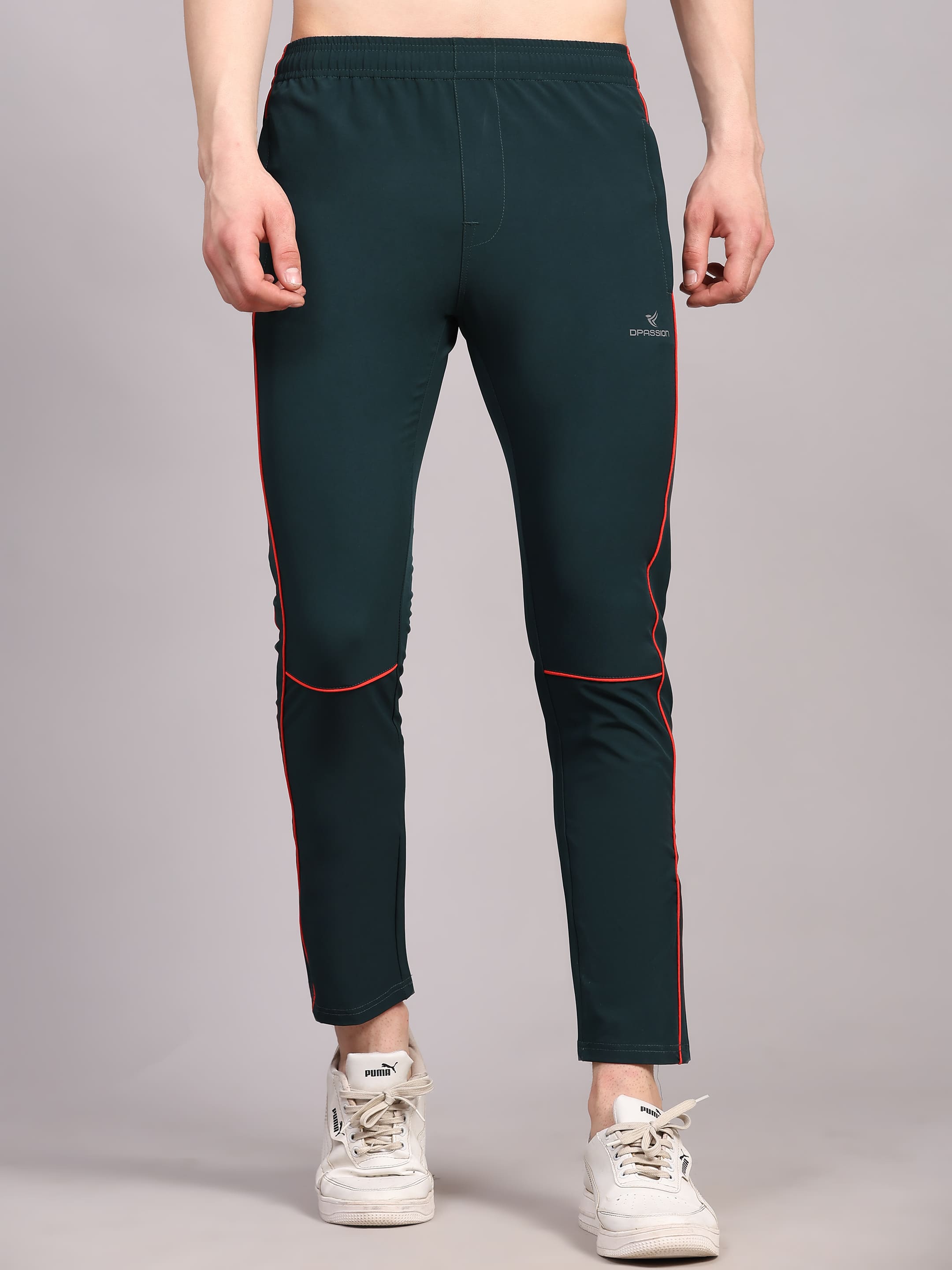 Dpassion Men Slim Fit Training Track Pants Contrast Stripe Activewear Green - Dpassion