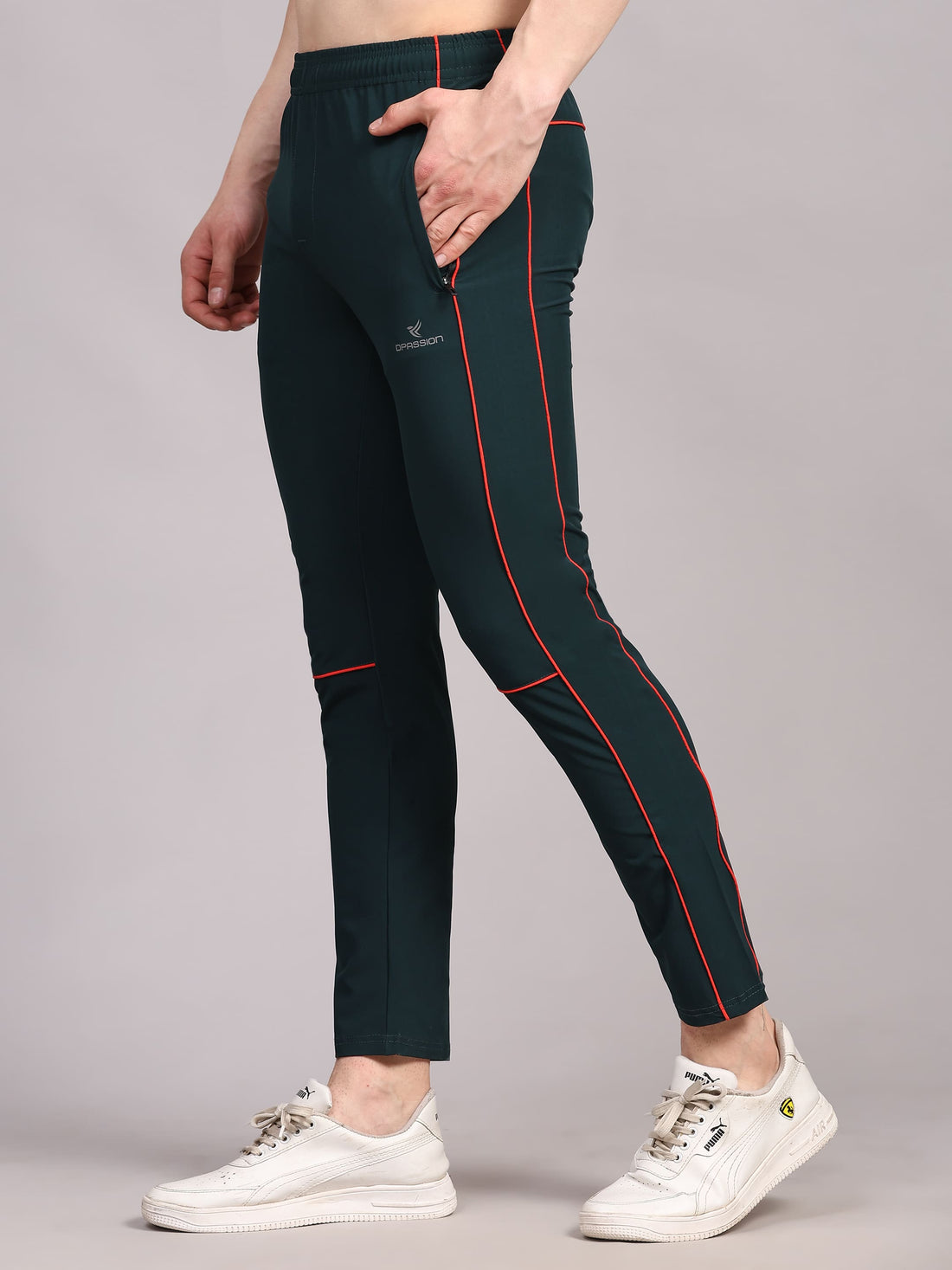 Dpassion Men Slim Fit Training Track Pants Contrast Stripe Activewear Green - Dpassion