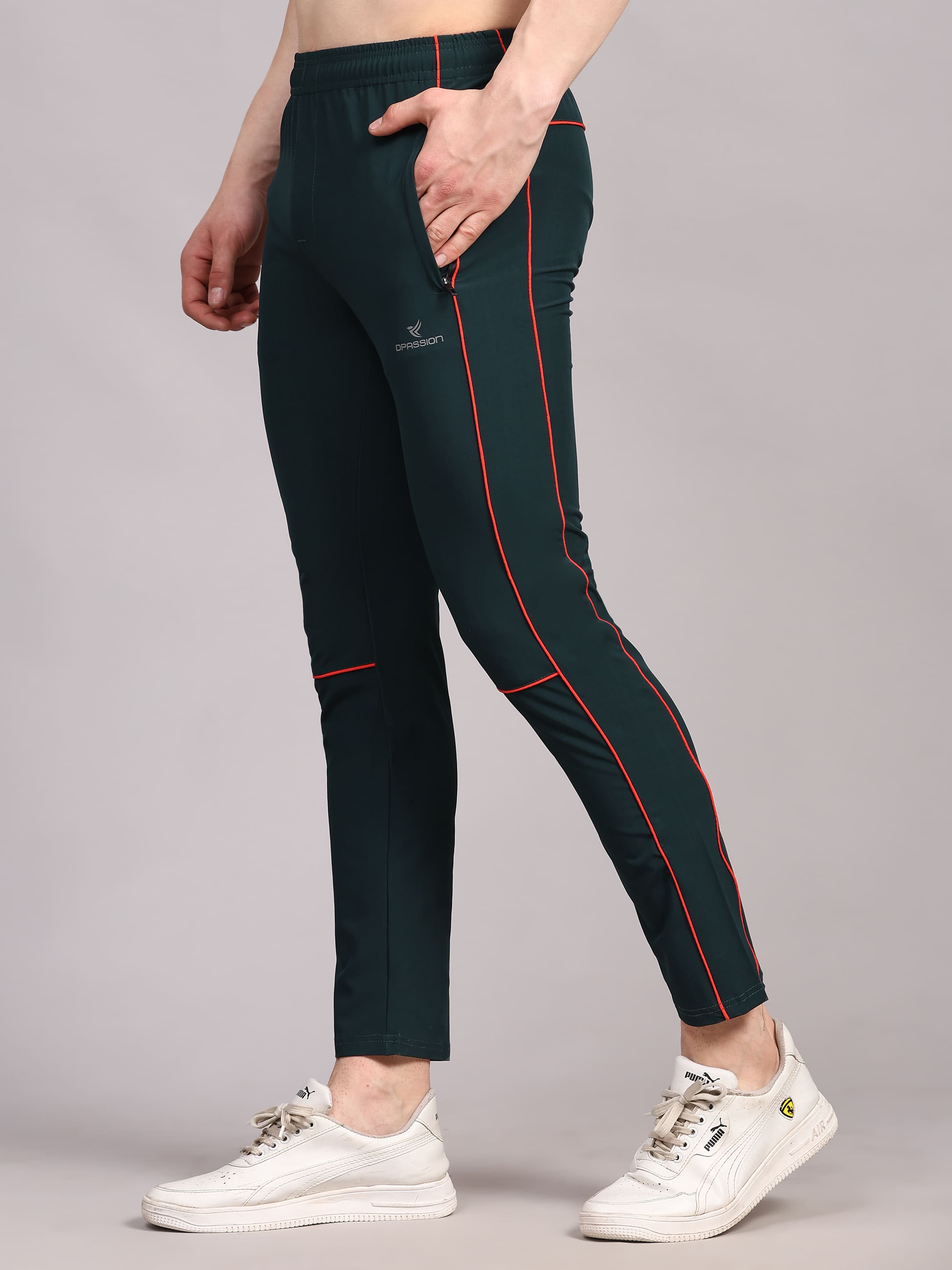 Dpassion Men Slim Fit Training Track Pants Contrast Stripe Activewear Green - Dpassion