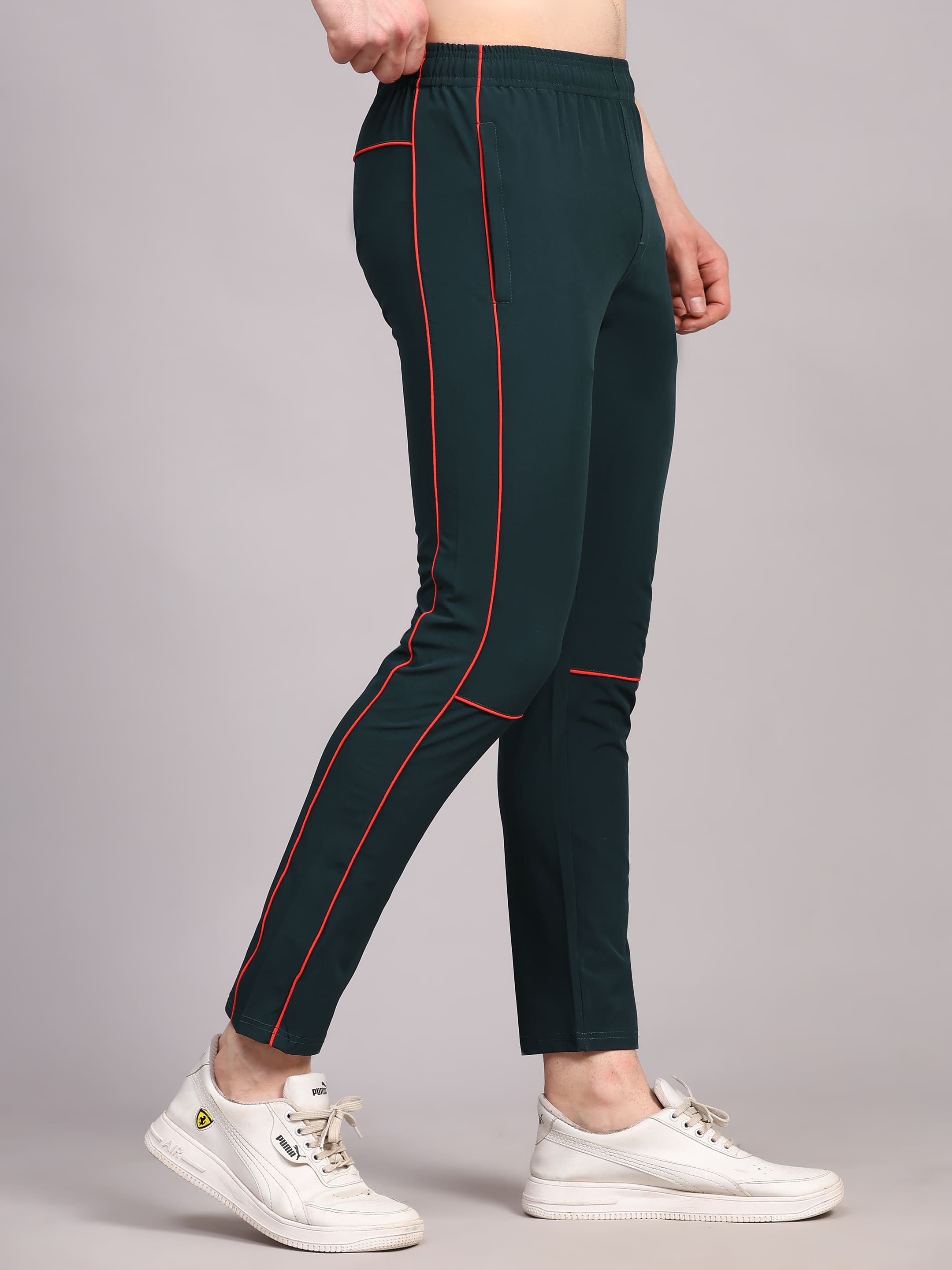 Dpassion Men Slim Fit Training Track Pants Contrast Stripe Activewear Green - Dpassion