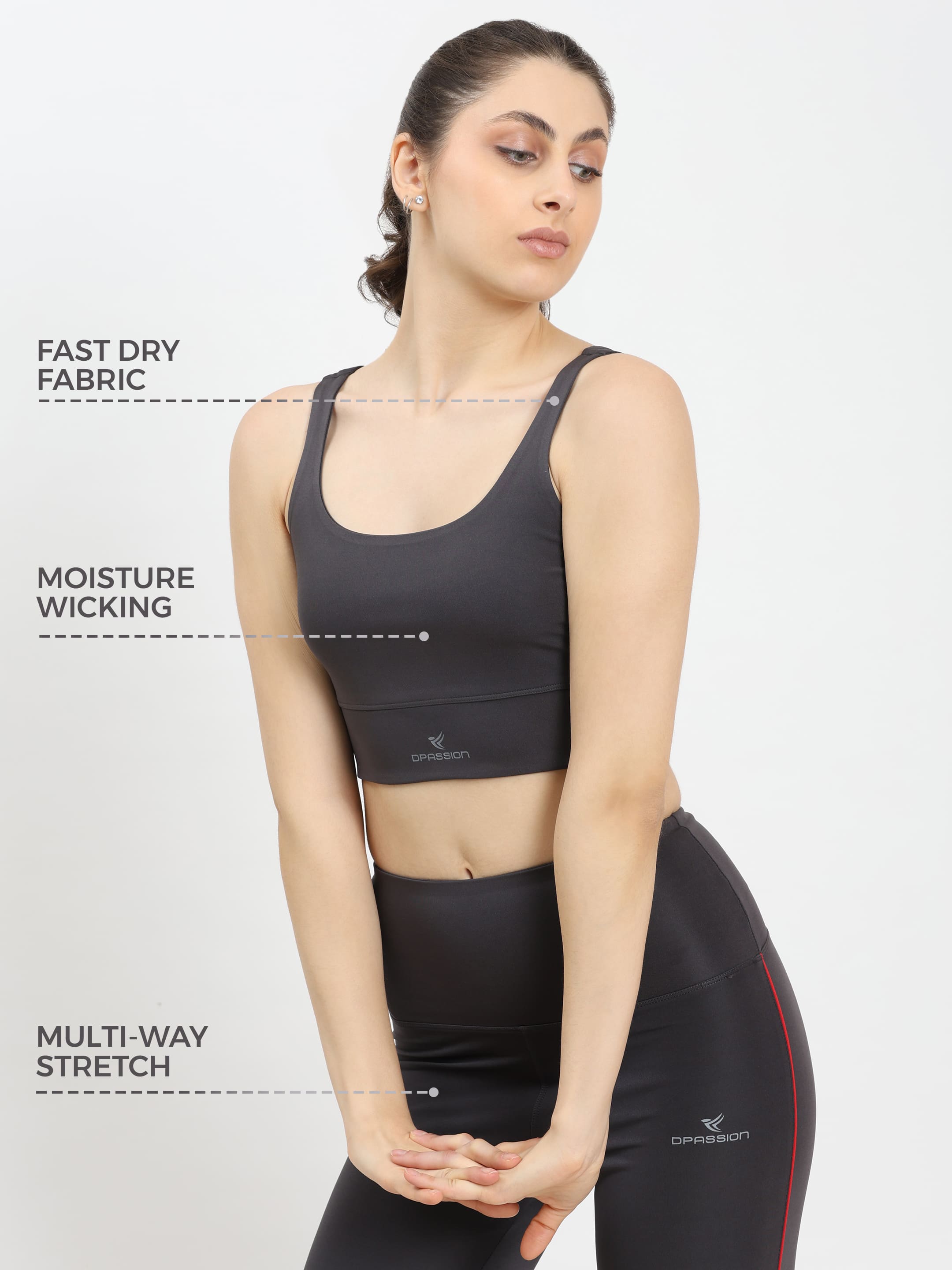 Dpassion Women Charcoal Medium Support Sports Bra Activewear - Dpassion