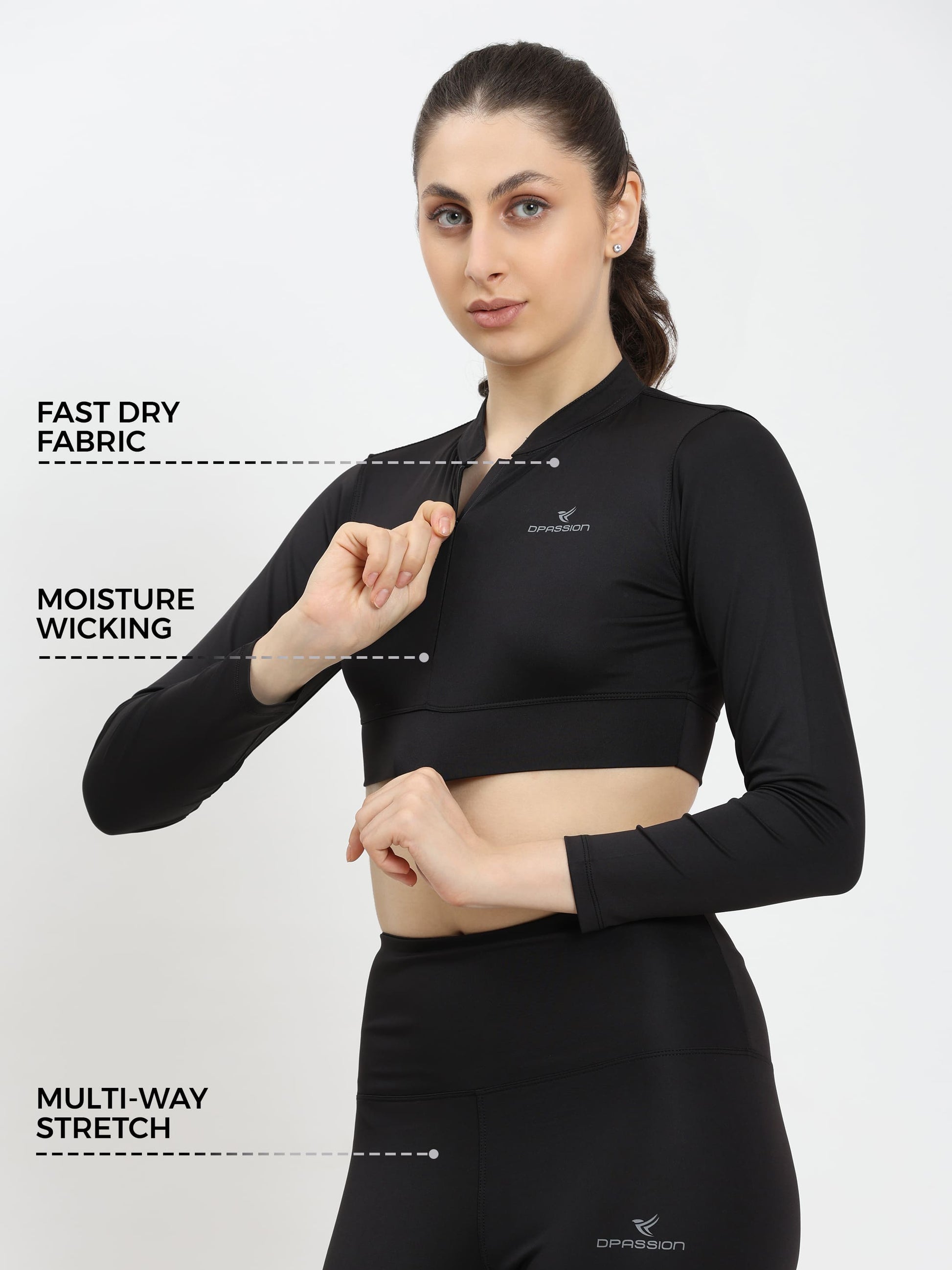 Dpassion CoreFlex Long Sleeve Crop Training Top Black - Dpassion