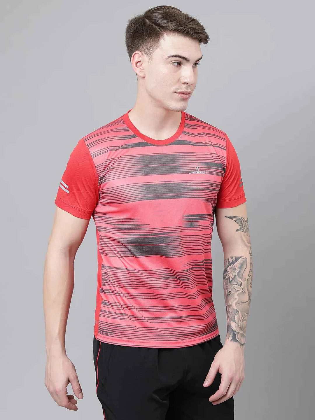 Dpassion Men Striped Performance T Shirt Breathable Gym Training Wear