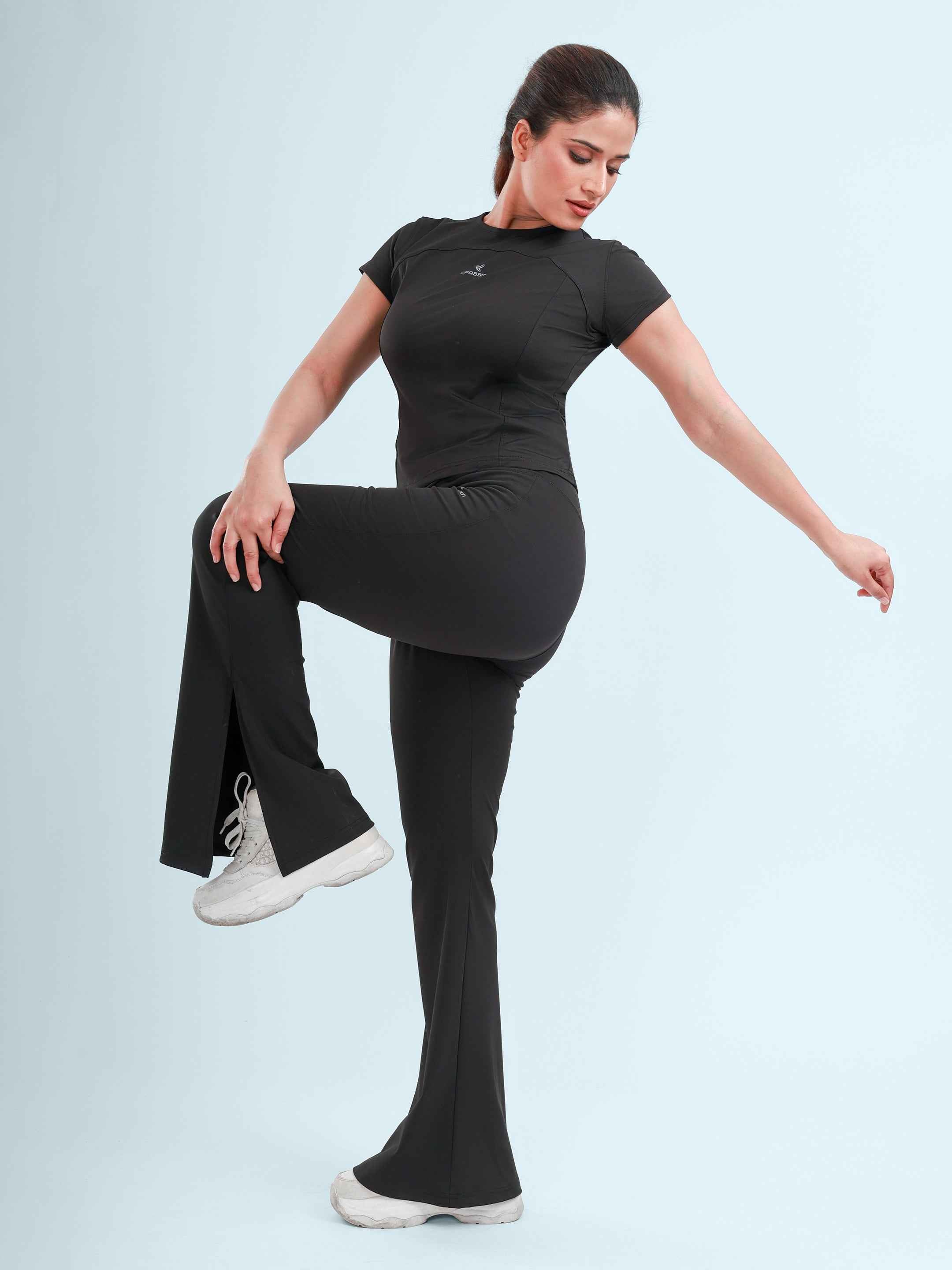 Dpassion Women SculptFit Flared Activewear Set Black Gym Wear