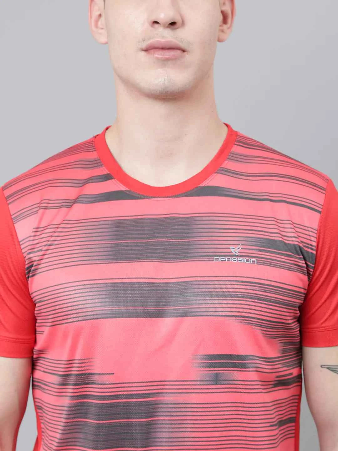 Dpassion Men Striped Performance T Shirt Breathable Gym Training Wear