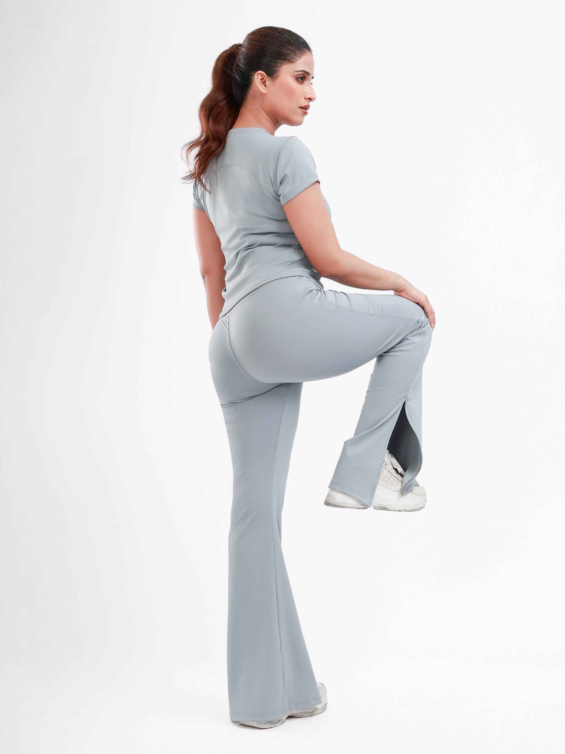 Dpassion Women SculptFit Flared Activewear Set Grey Performance Gym Wear