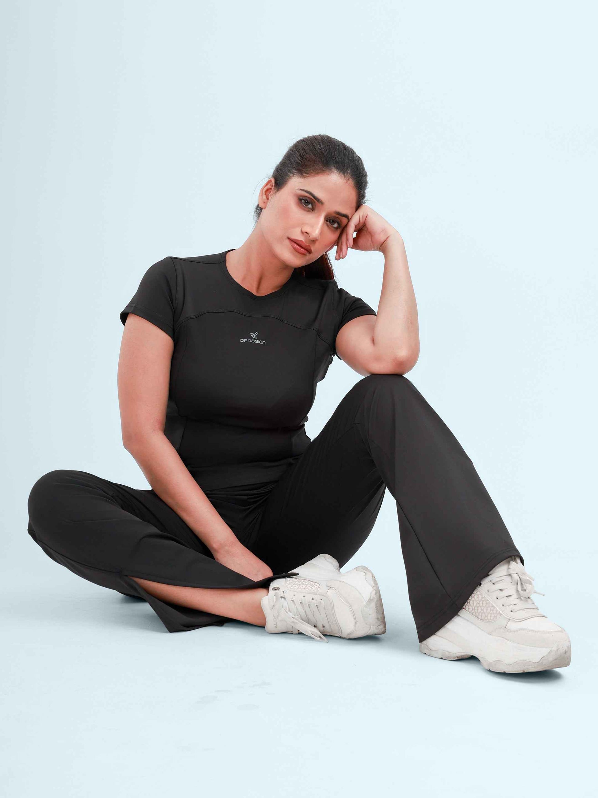 Dpassion Cross Waist Flare Pants Black Sculpt Activewear