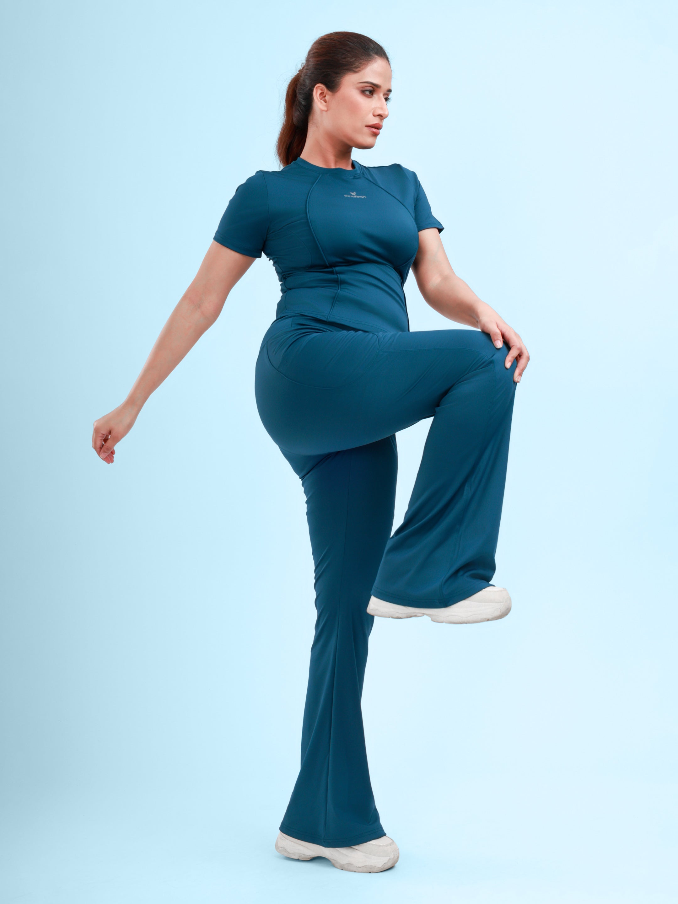 Dpassion Teal Flare High Waist Activewear Pants