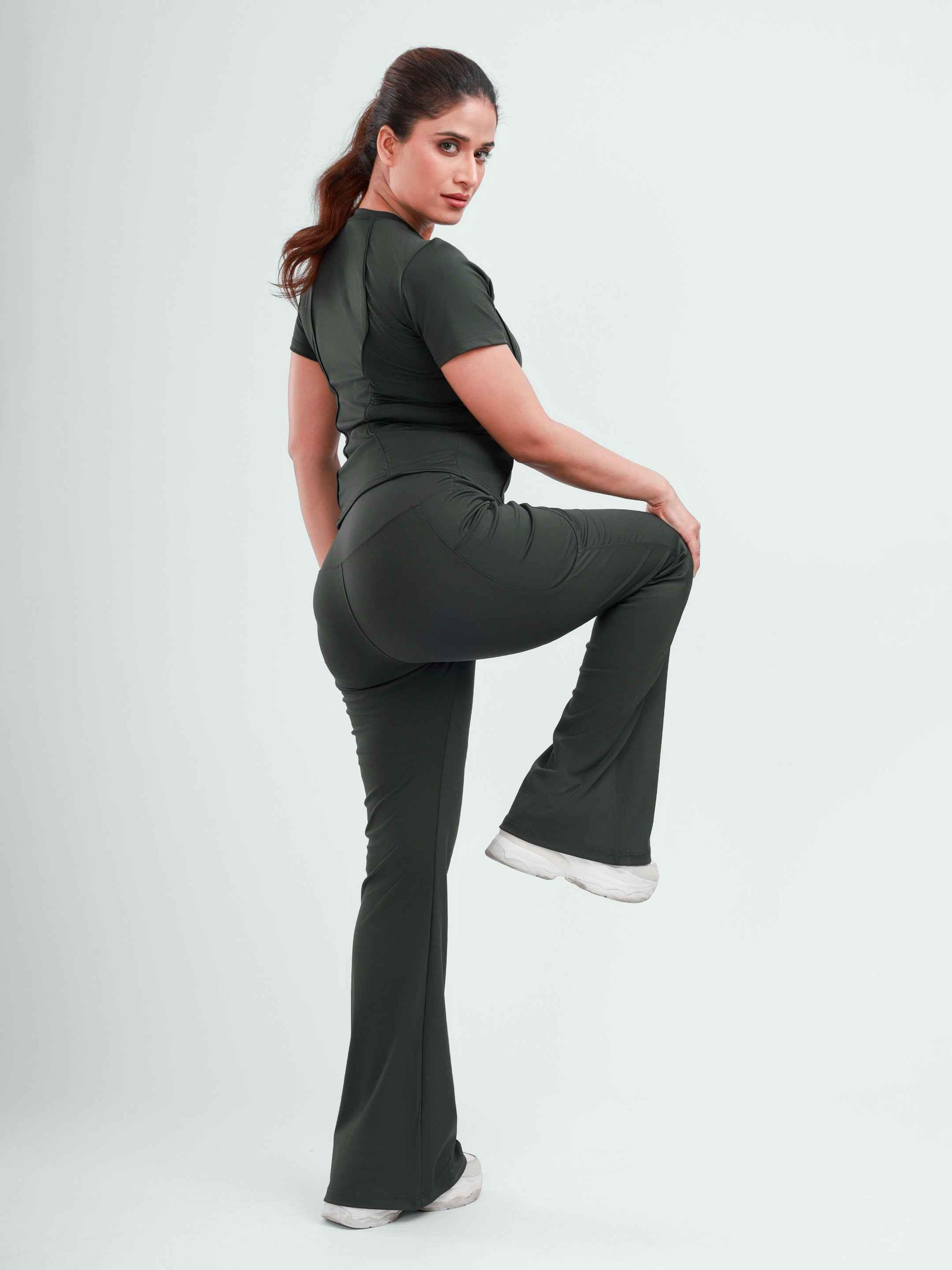 Dpassion Sculpt Flare Pants Olive High Waist Activewear