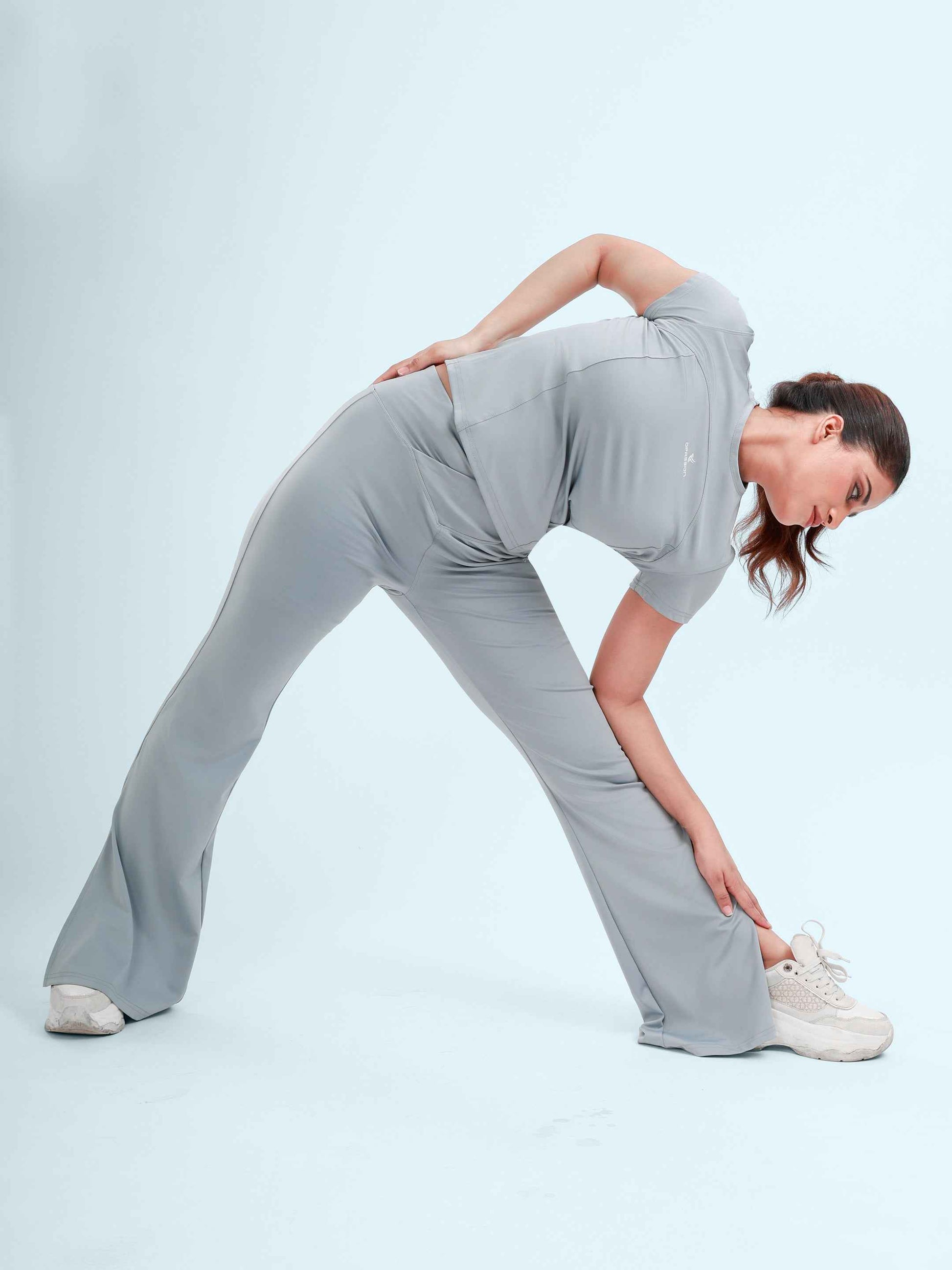 Dpassion Ice Grey Cross Waist Flare Pants Sculpt Fit Activewear