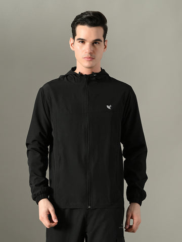 Dpassion Men Black Hooded Training Jacket Lightweight Performance Wear - Dpassion