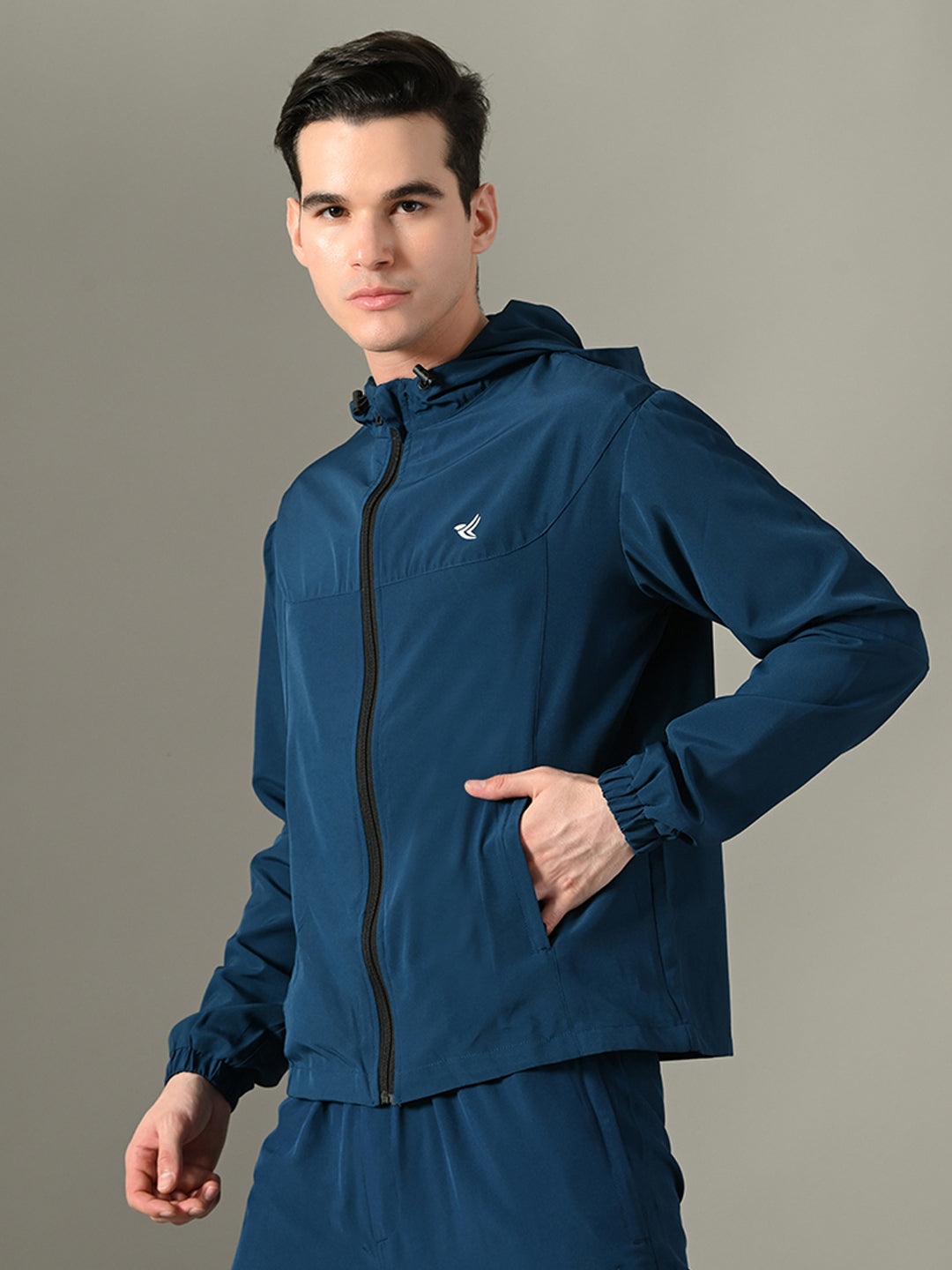Dpassion Men Teal Hooded Training Jacket Lightweight Performance Wear