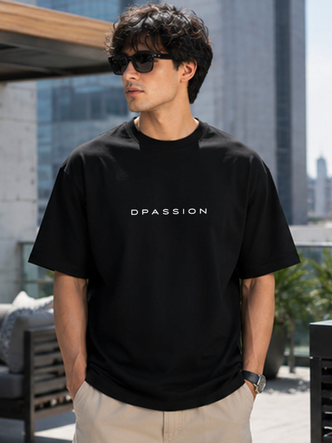 Men's Oversized Drop Shoulder T-Shirt | Pure Cotton Activewear Relaxed Fit Round Neck Streetwear Tee (Black)