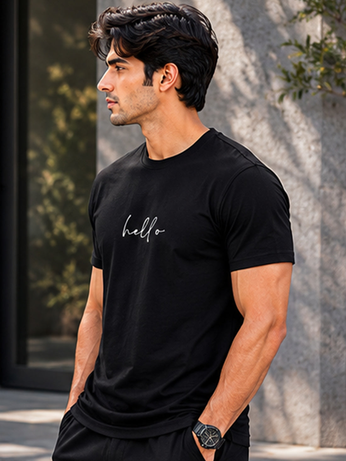 Men's Quick Dry Sports T-Shirt | Printed Gym Workout Running Training Activewear Tee (Black)