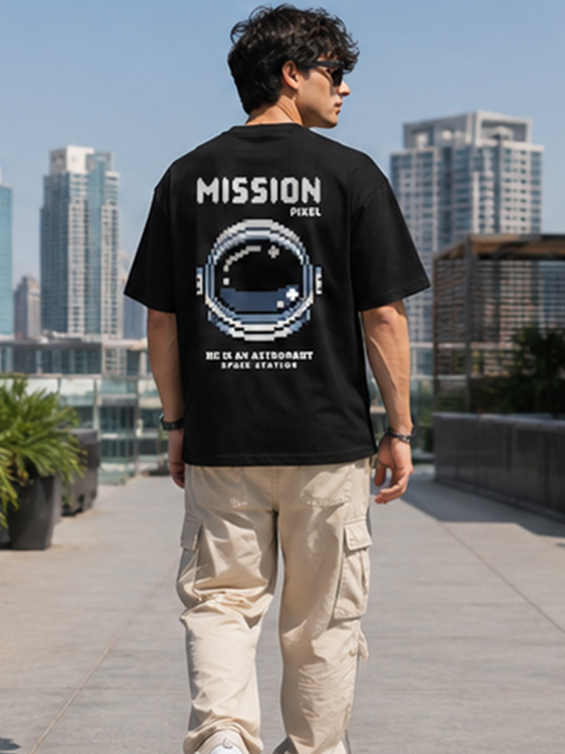Men's Oversized Drop Shoulder T-Shirt | Pure Cotton Activewear Relaxed Fit Round Neck Streetwear Tee (Black)