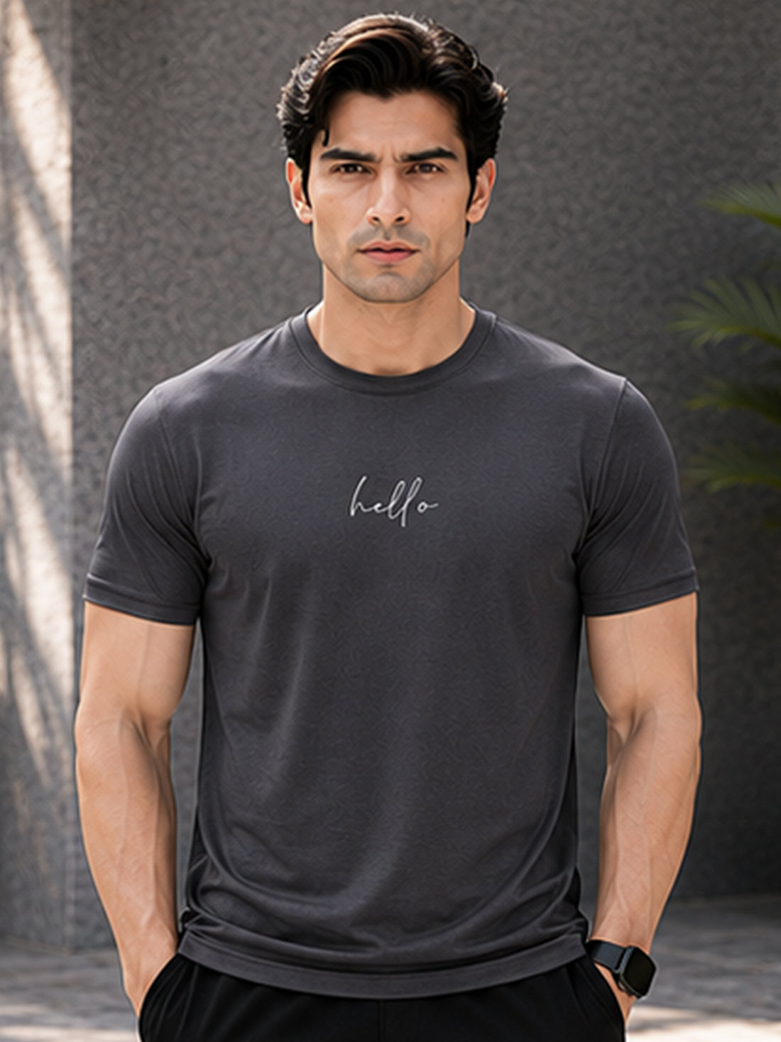 Men's Quick Dry Sports T-Shirt | Printed Gym Workout Running Training Activewear Tee (Grey)