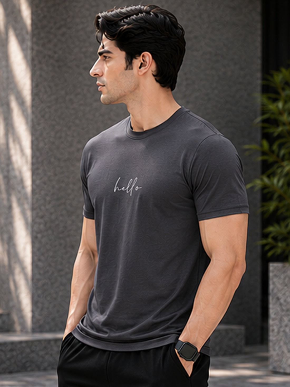 Men's Quick Dry Sports T-Shirt | Printed Gym Workout Running Training Activewear Tee (Grey)