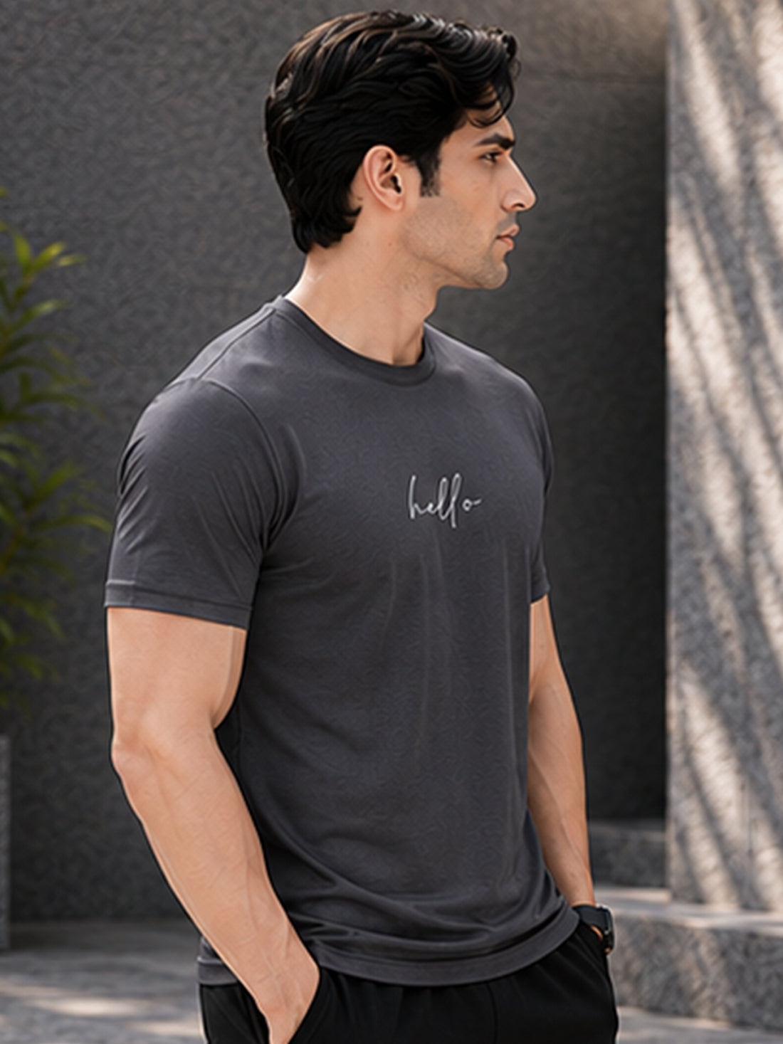 Men's Quick Dry Sports T-Shirt | Printed Gym Workout Running Training Activewear Tee (Grey)