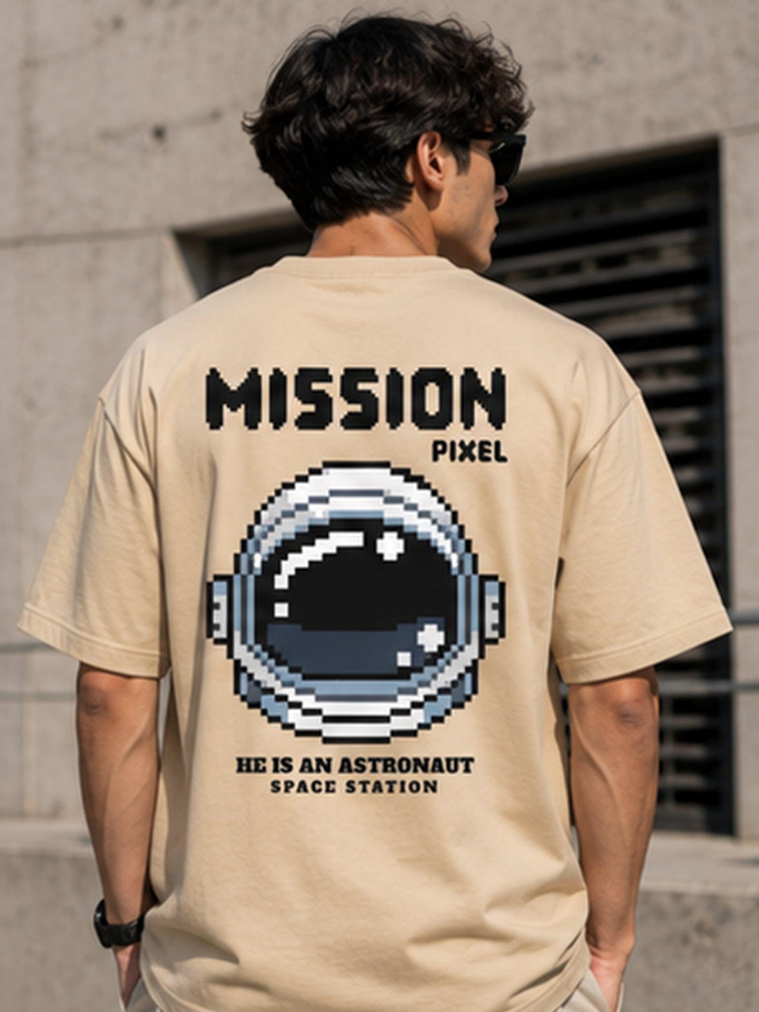 Men's Oversized Drop Shoulder T-Shirt | Pure Cotton Activewear Relaxed Fit Round Neck Streetwear Tee (Beige)