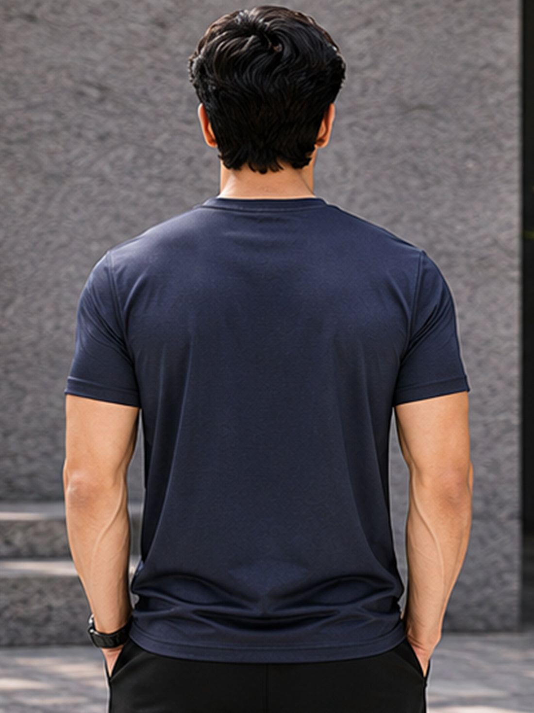 Men's Quick Dry Sports T-Shirt | Printed Gym Workout Running Training Activewear Tee (Navy Blue)