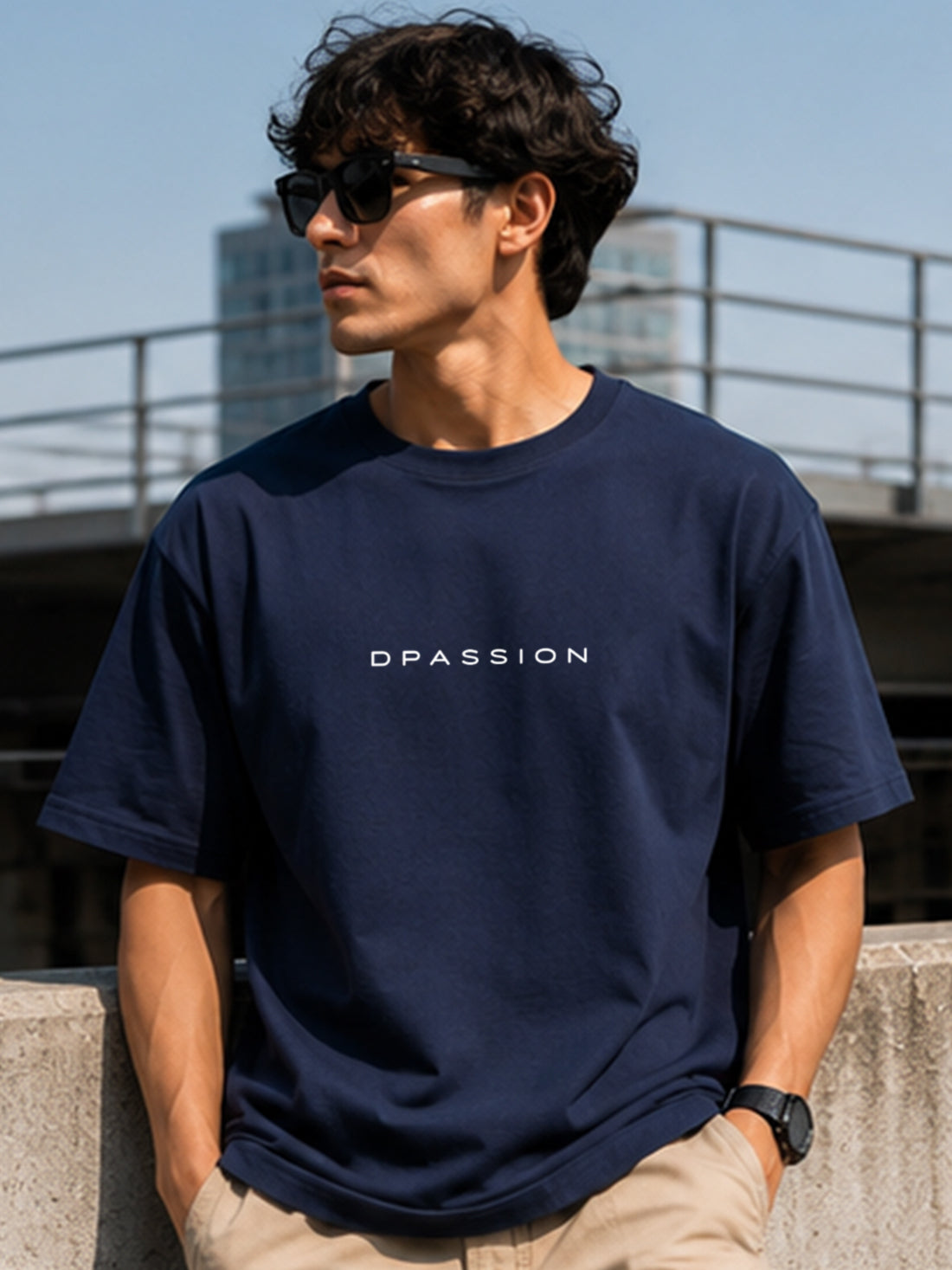 Men's Oversized Drop Shoulder T-Shirt | Pure Cotton Activewear Relaxed Fit Round Neck Streetwear Tee (Navy Blue)