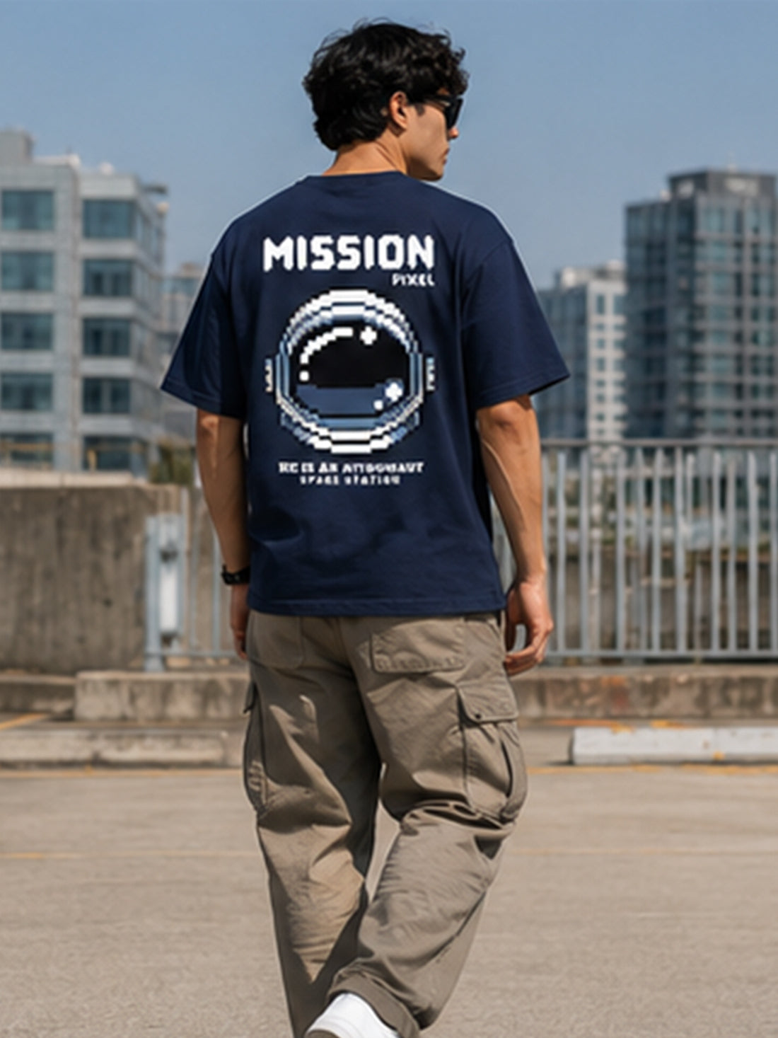 Men's Oversized Drop Shoulder T-Shirt | Pure Cotton Activewear Relaxed Fit Round Neck Streetwear Tee (Navy Blue)