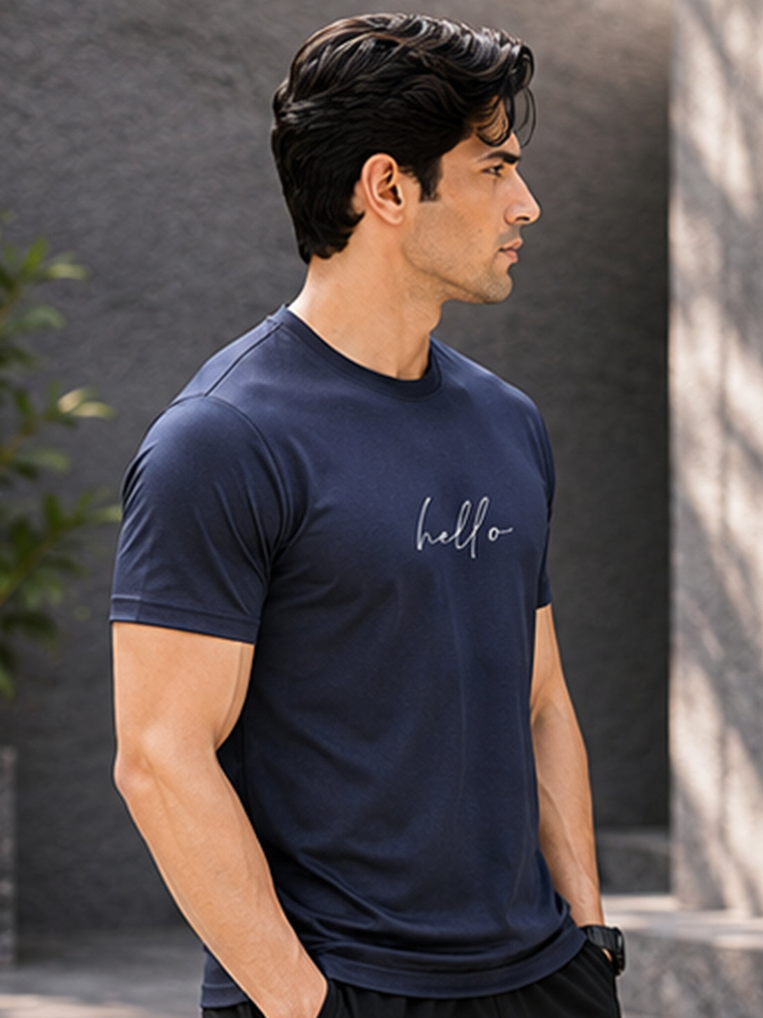 Men's Quick Dry Sports T-Shirt | Printed Gym Workout Running Training Activewear Tee (Navy Blue)