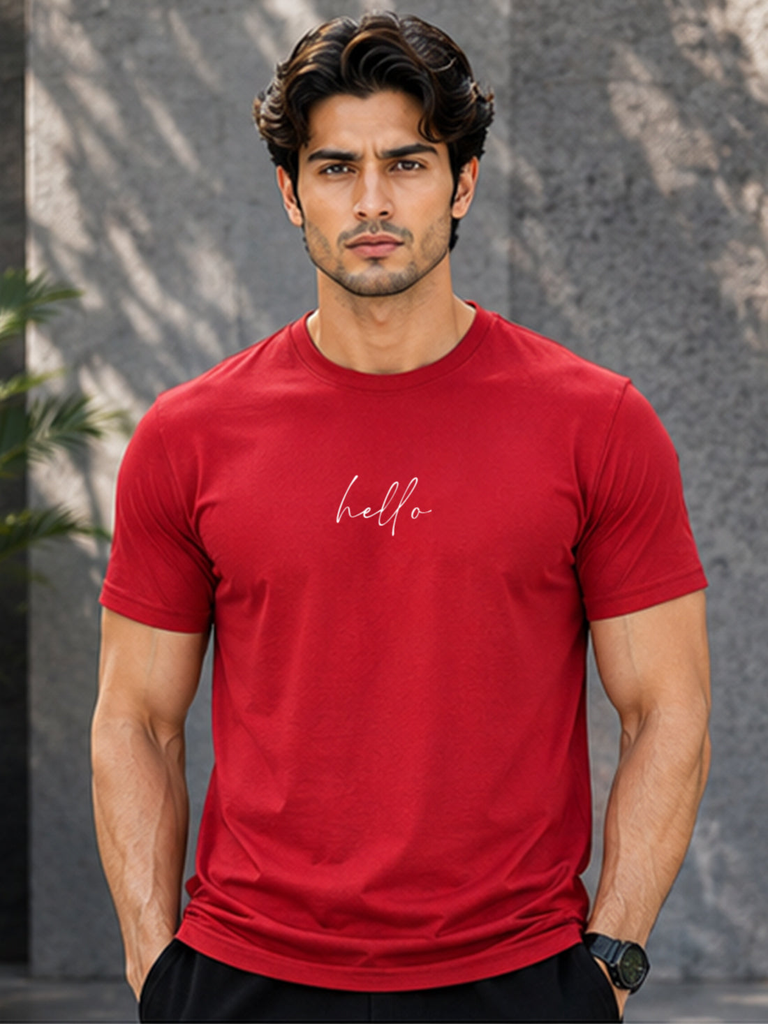 Men's Quick Dry Sports T-Shirt | Printed Gym Workout Running Training Activewear Tee (Red)