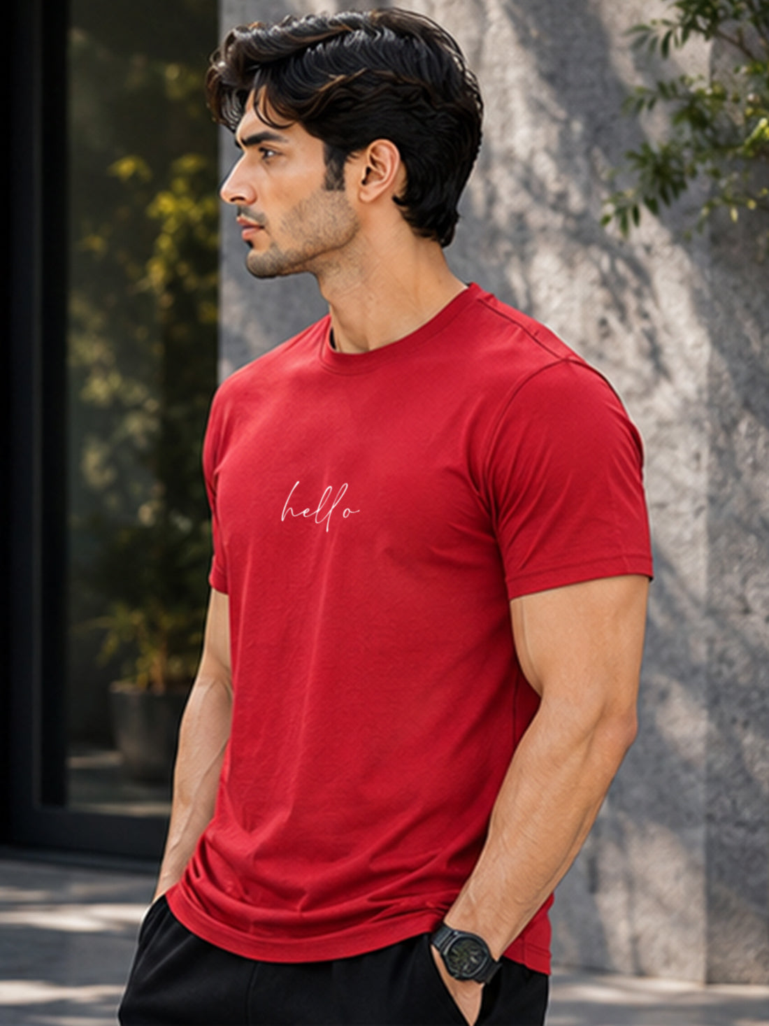 Men's Quick Dry Sports T-Shirt | Printed Gym Workout Running Training Activewear Tee (Red)