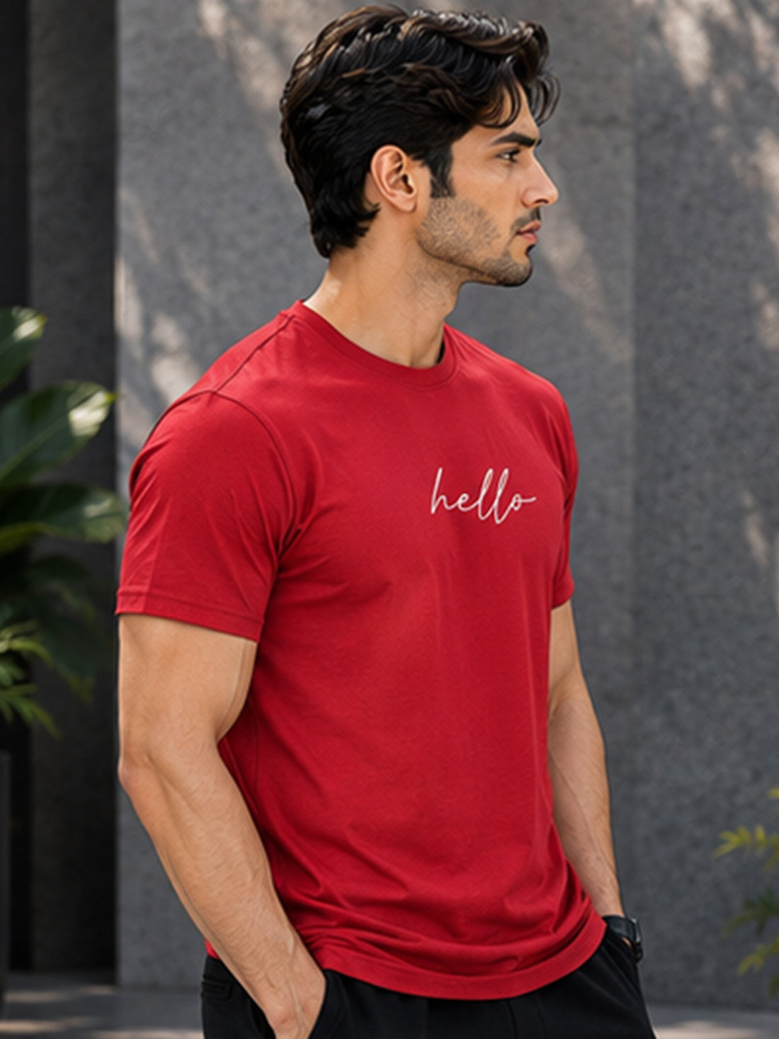 Men's Quick Dry Sports T-Shirt | Printed Gym Workout Running Training Activewear Tee (Red)