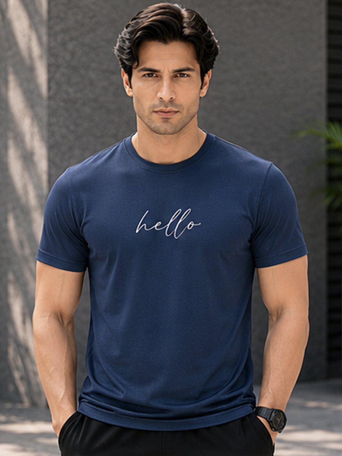 Men's Quick Dry Sports T-Shirt | Printed Gym Workout Running Training Activewear Tee (Blue)