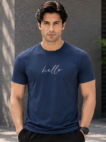 Men's Quick Dry Sports T-Shirt | Printed Gym Workout Running Training Activewear Tee (Blue)