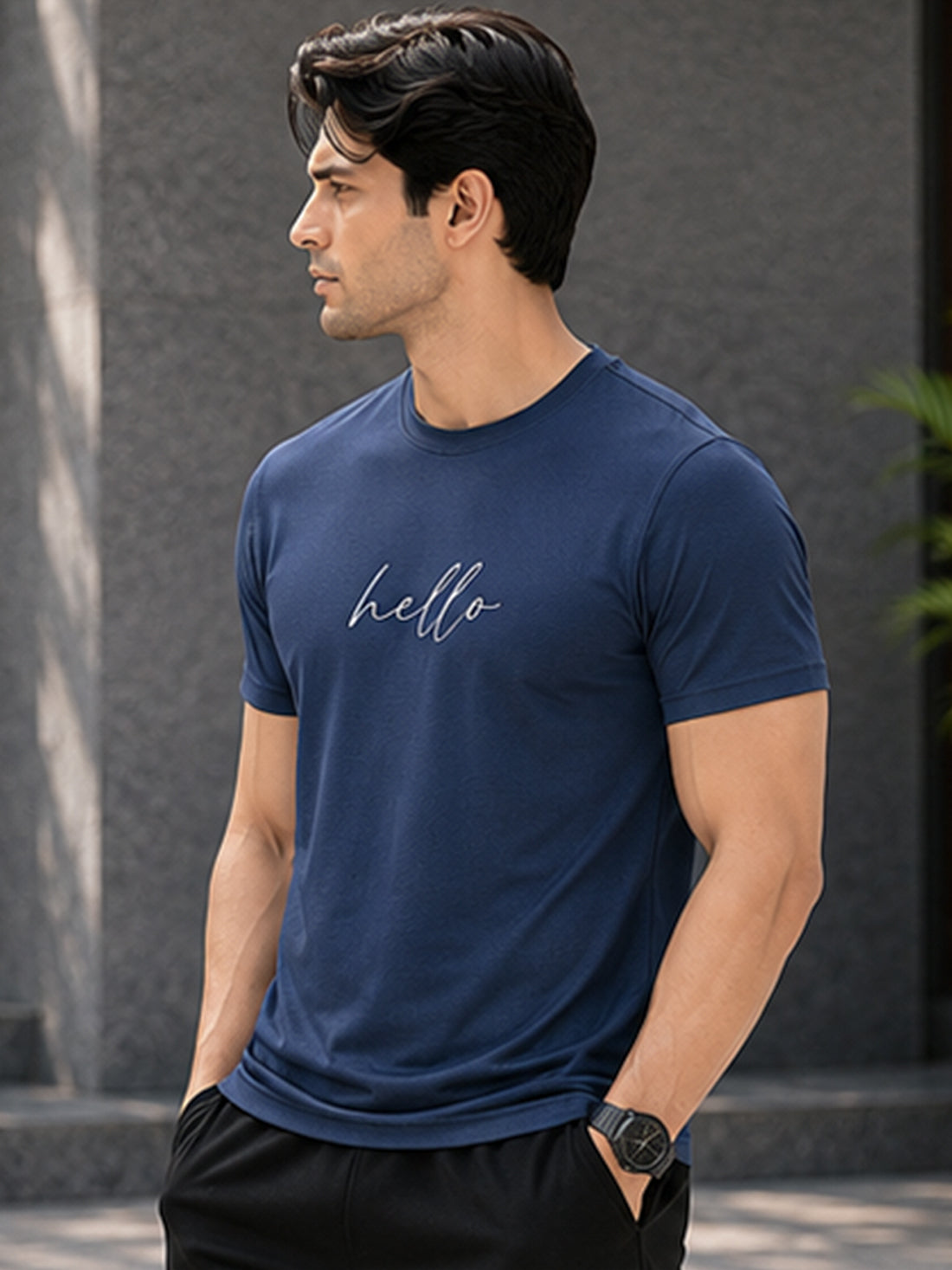 Men's Quick Dry Sports T-Shirt | Printed Gym Workout Running Training Activewear Tee (Blue)