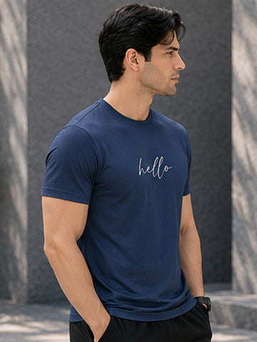 Men's Quick Dry Sports T-Shirt | Printed Gym Workout Running Training Activewear Tee (Blue)