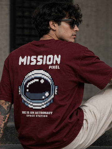 Men's Oversized Drop Shoulder T-Shirt | Pure Cotton Activewear Relaxed Fit Round Neck Streetwear Tee (Wine)
