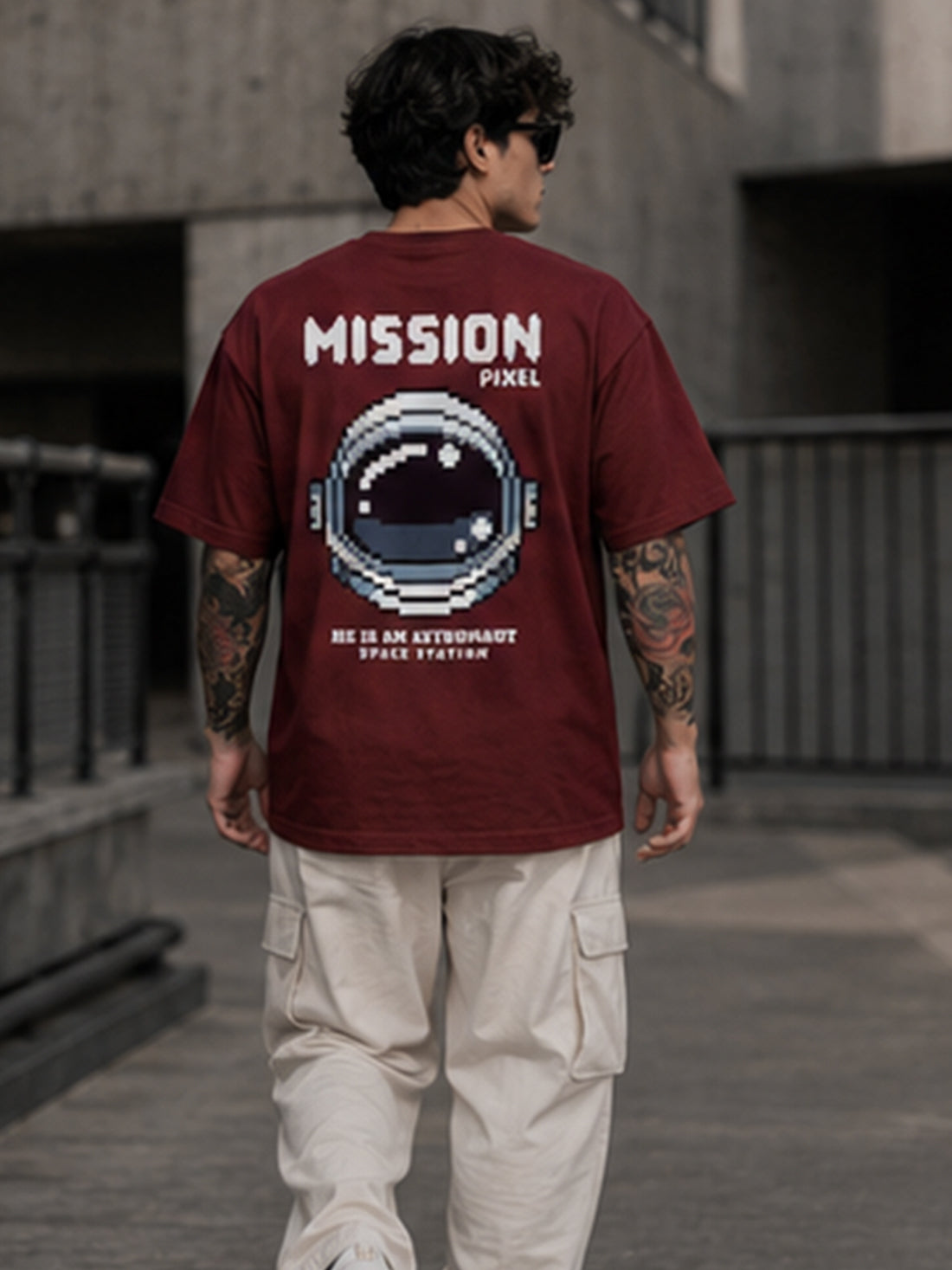 Men's Oversized Drop Shoulder T-Shirt | Pure Cotton Activewear Relaxed Fit Round Neck Streetwear Tee (Wine)