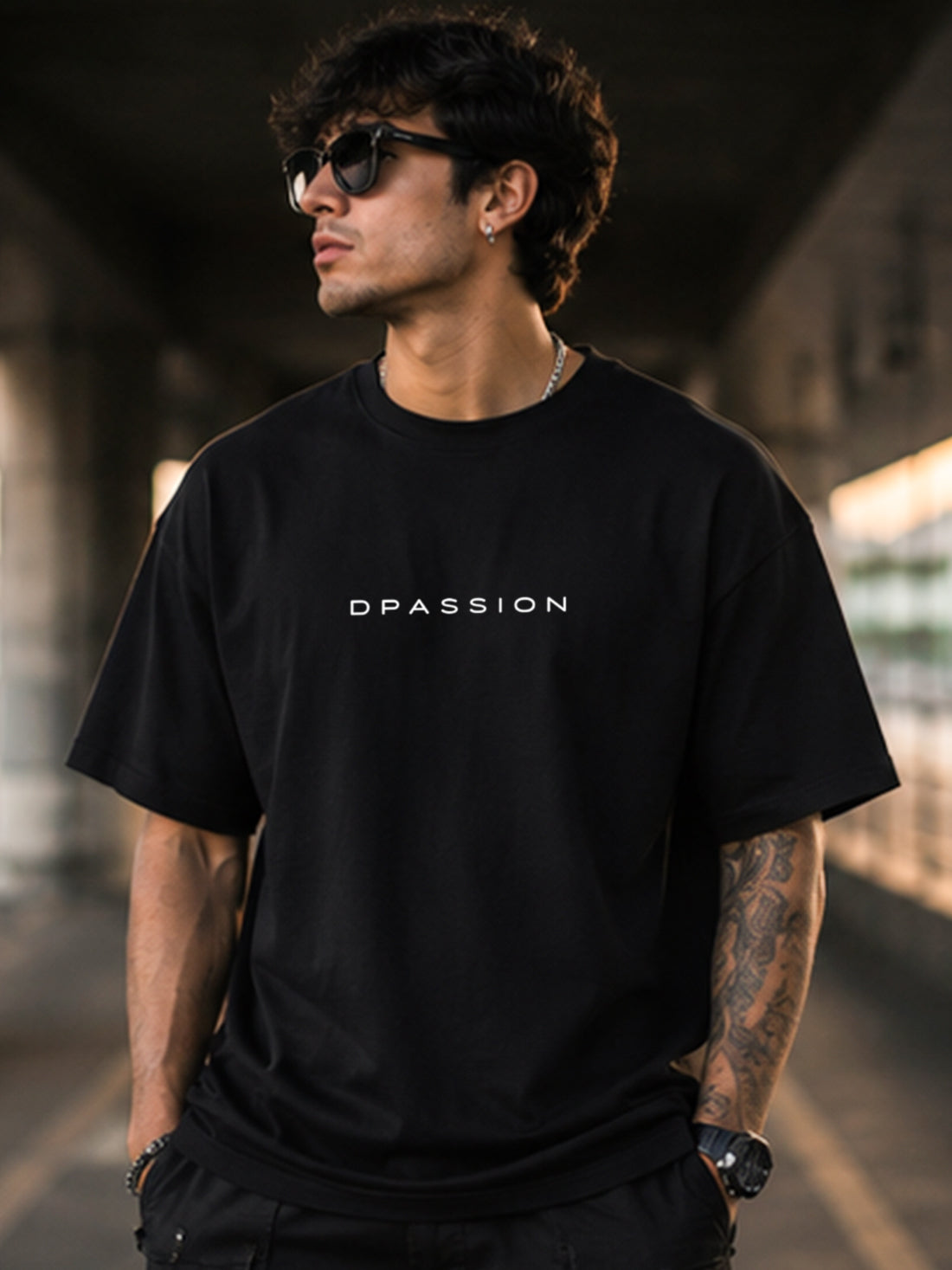 Men's Oversized Drop Shoulder T-Shirt | Pure Cotton Activewear Round Neck Streetwear Tee (Black)