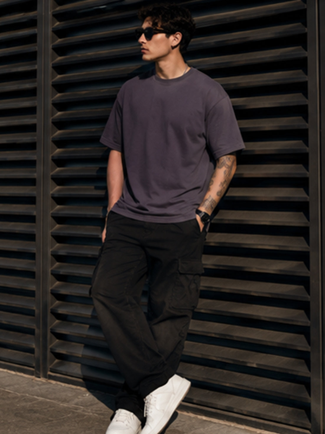 Men's Oversized Drop Shoulder T-Shirt | Pure Cotton Activewear Round Neck Streetwear Tee (Grey)