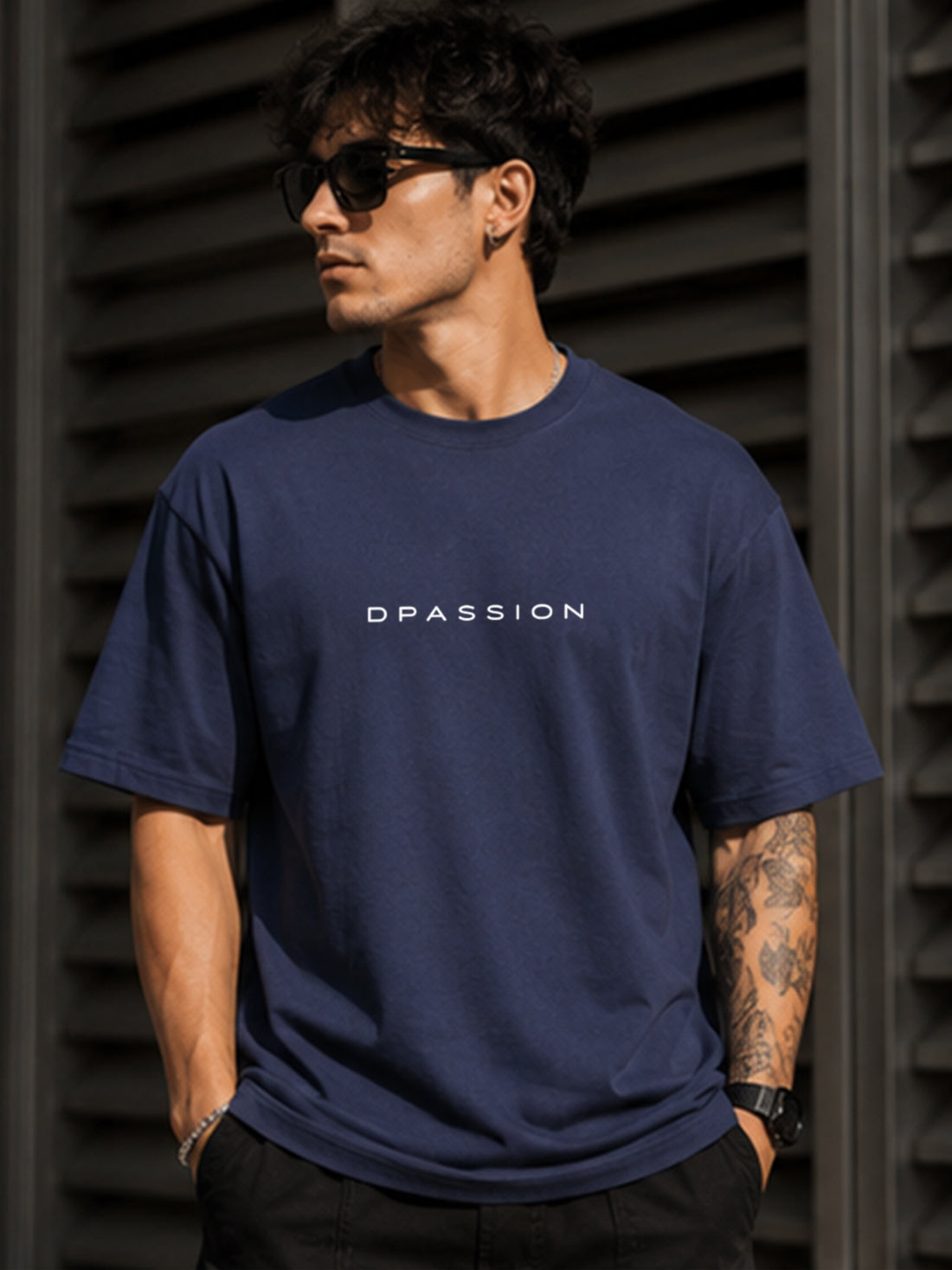 Men's Oversized Drop Shoulder T-Shirt | Pure Cotton Activewear Round Neck Streetwear Tee (Navy Blue)