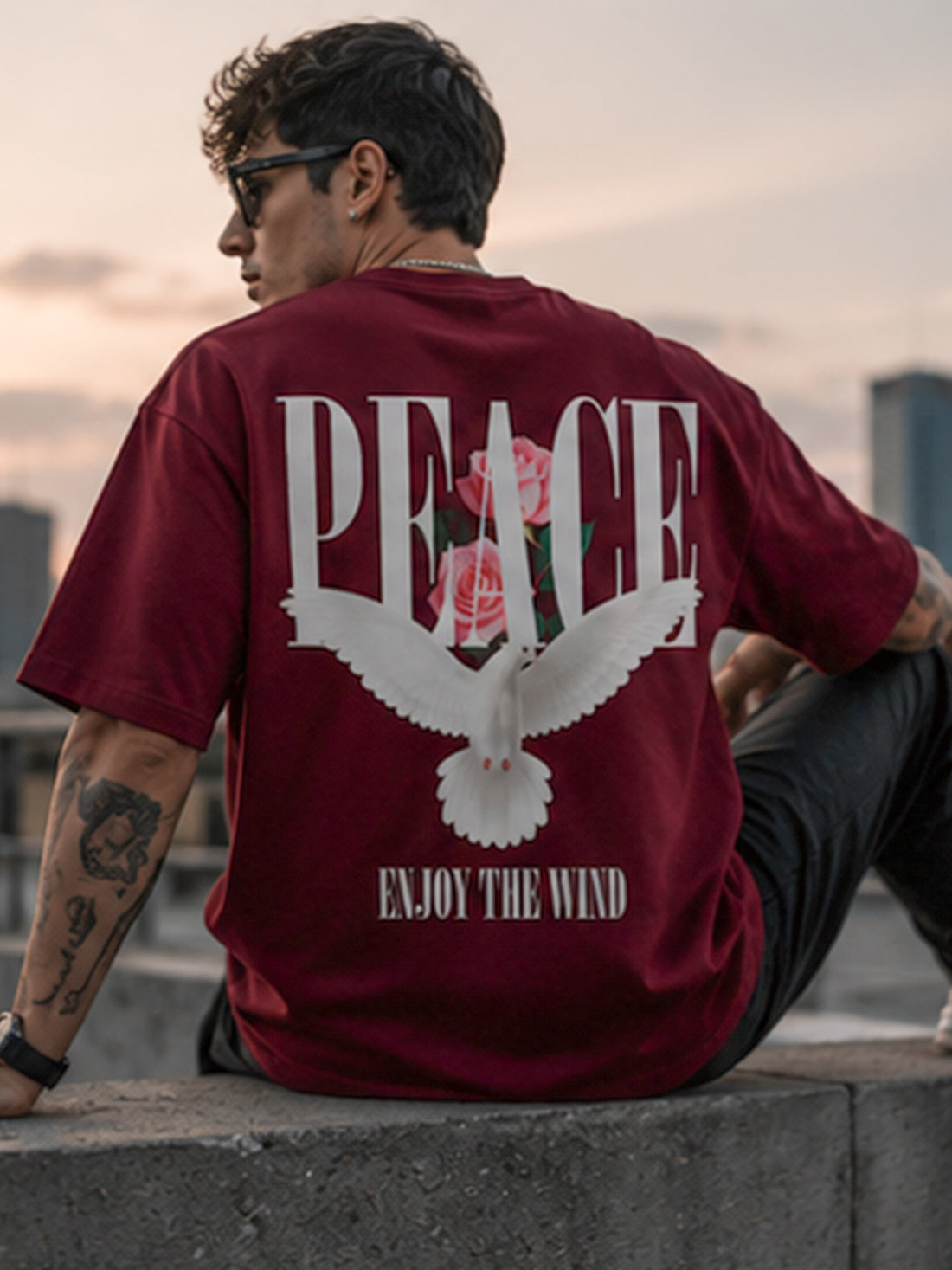 Men's Oversized Drop Shoulder T-Shirt | Pure Cotton Activewear Round Neck Streetwear Tee (Wine)