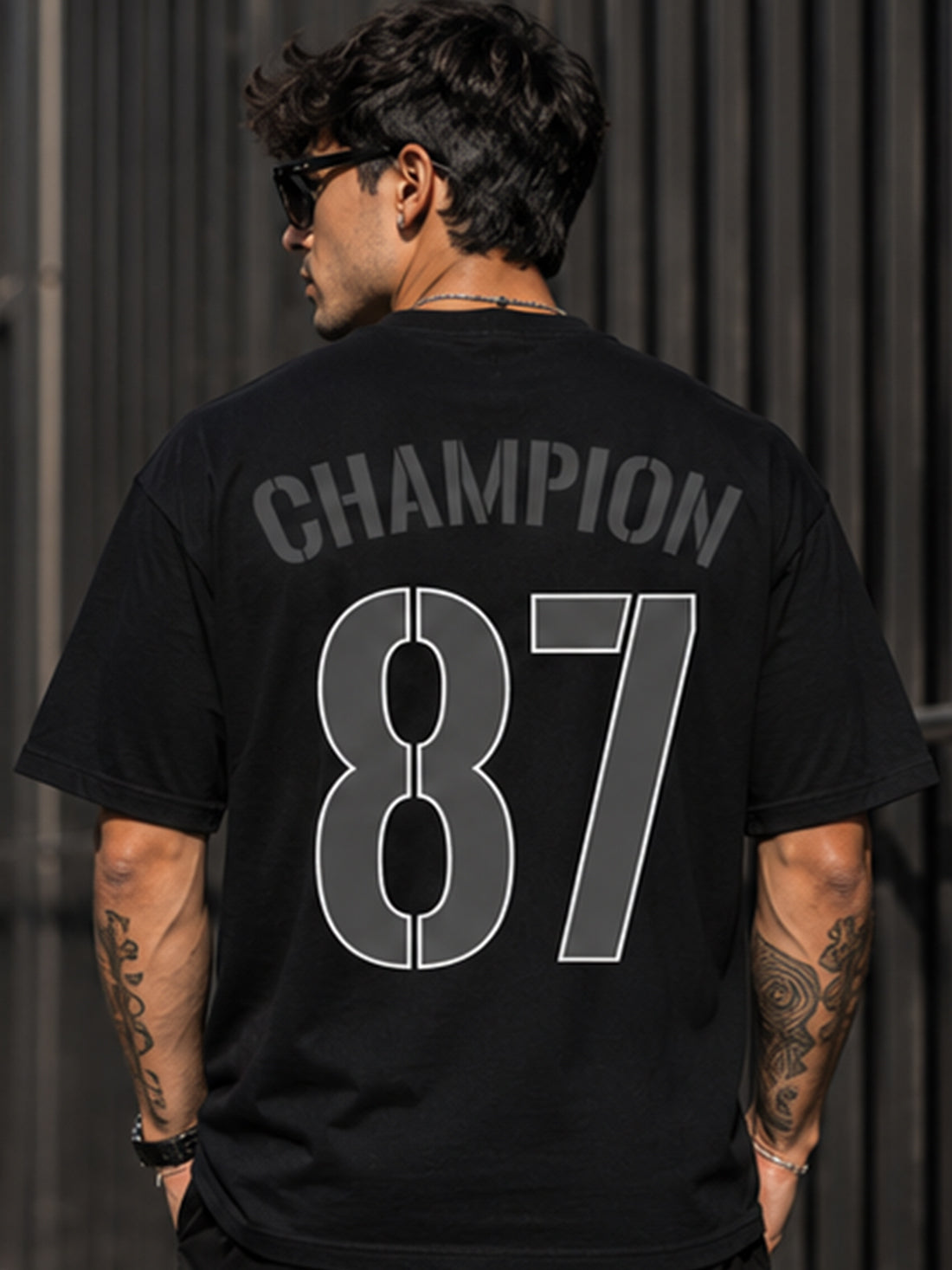Men's Oversized Drop Shoulder T-Shirt | Cotton Blend Relaxed Fit Round Neck Streetwear Tee (Black)