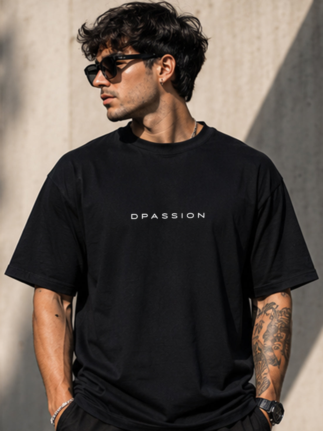 Men's Oversized Drop Shoulder T-Shirt | Cotton Blend Relaxed Fit Round Neck Streetwear Tee (Black)