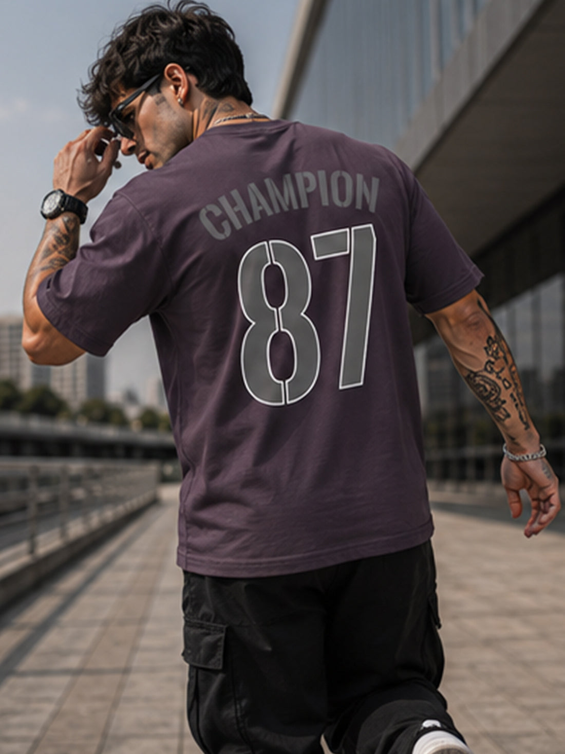 Men's Oversized Drop Shoulder T-Shirt | Cotton Blend Relaxed Fit Round Neck Streetwear Tee (Grey)