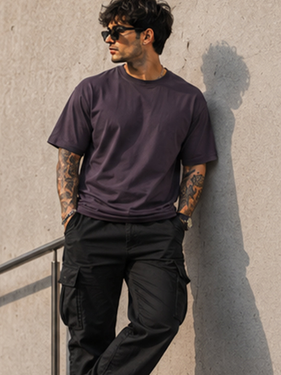 Men's Oversized Drop Shoulder T-Shirt | Cotton Blend Relaxed Fit Round Neck Streetwear Tee (Grey)