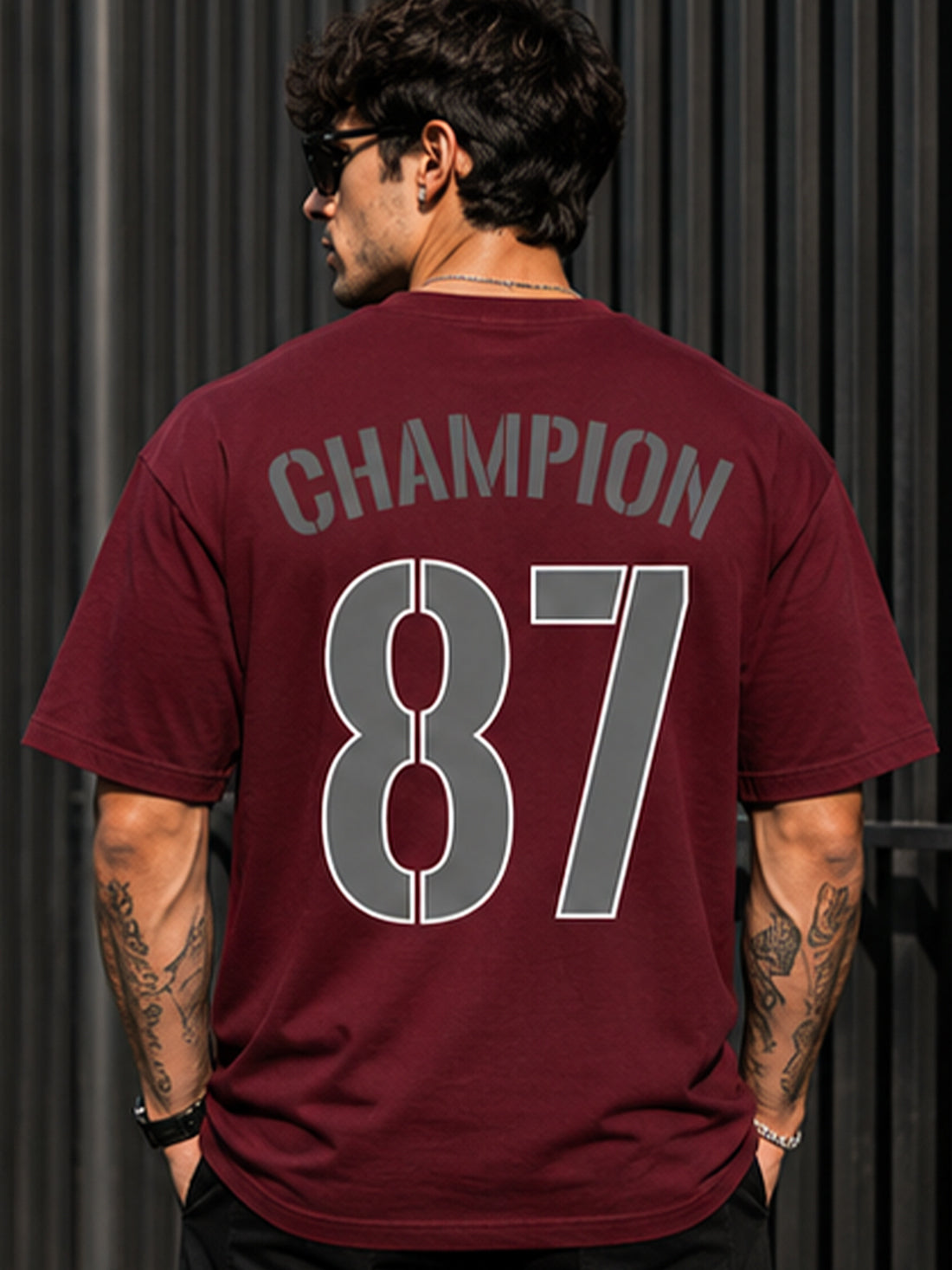 Men's Oversized Drop Shoulder T-Shirt | Cotton Blend Relaxed Fit Round Neck Streetwear Tee (Wine)