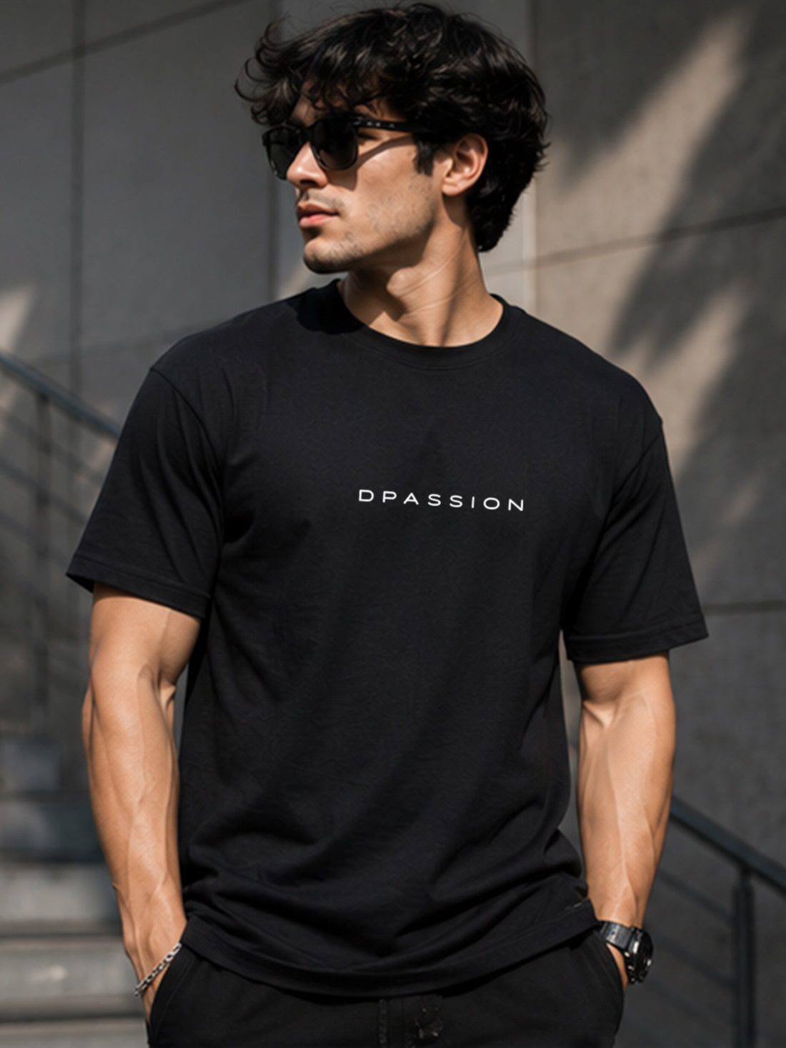 Men's Oversized Drop Shoulder T-Shirt | Cotton Relaxed Fit Round Neck Streetwear Tee (Black)