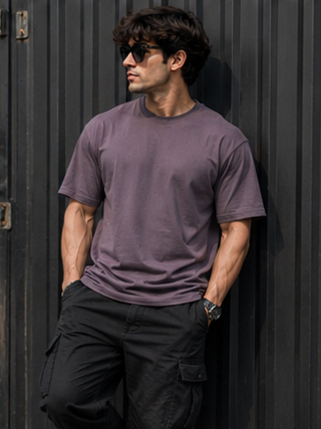 Men's Oversized Drop Shoulder T-Shirt | Cotton Relaxed Fit Round Neck Streetwear Tee (Grey)