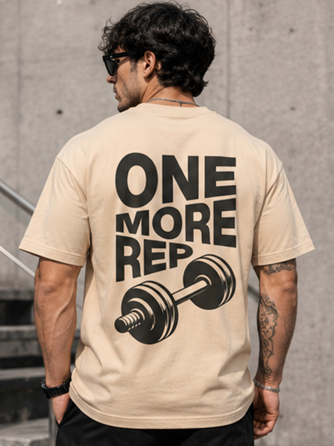 Men's Oversized Drop Shoulder T-Shirt | Cotton Relaxed Fit Round Neck Streetwear Tee (Beige)