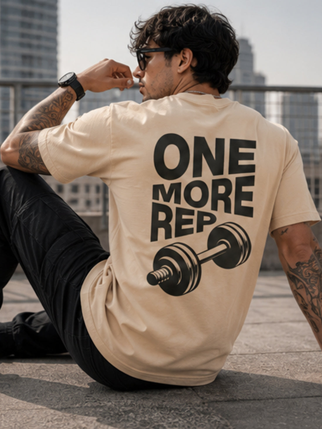 Men's Oversized Drop Shoulder T-Shirt | Cotton Relaxed Fit Round Neck Streetwear Tee (Beige)