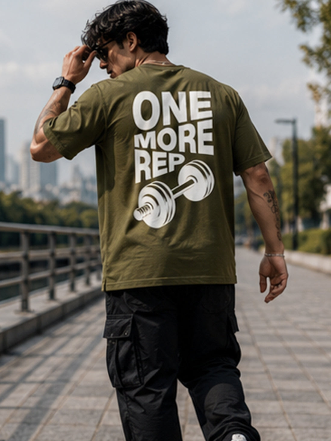 Men's Oversized Drop Shoulder T-Shirt | Cotton Relaxed Fit Round Neck Streetwear Tee (Olive)